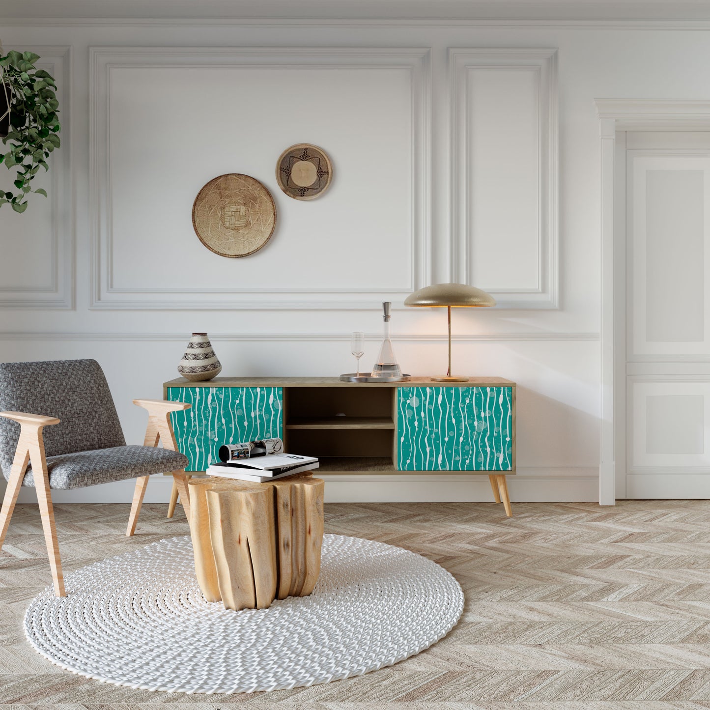 Mobile TV a 2 ante TURQUOISE RAIN in effetto rovere