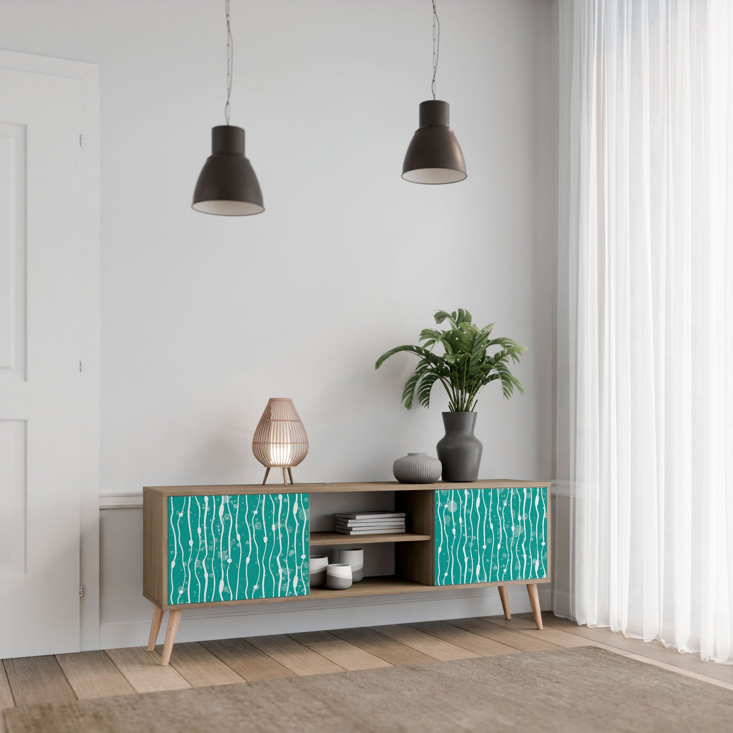 Mobile TV a 2 ante TURQUOISE RAIN in effetto rovere
