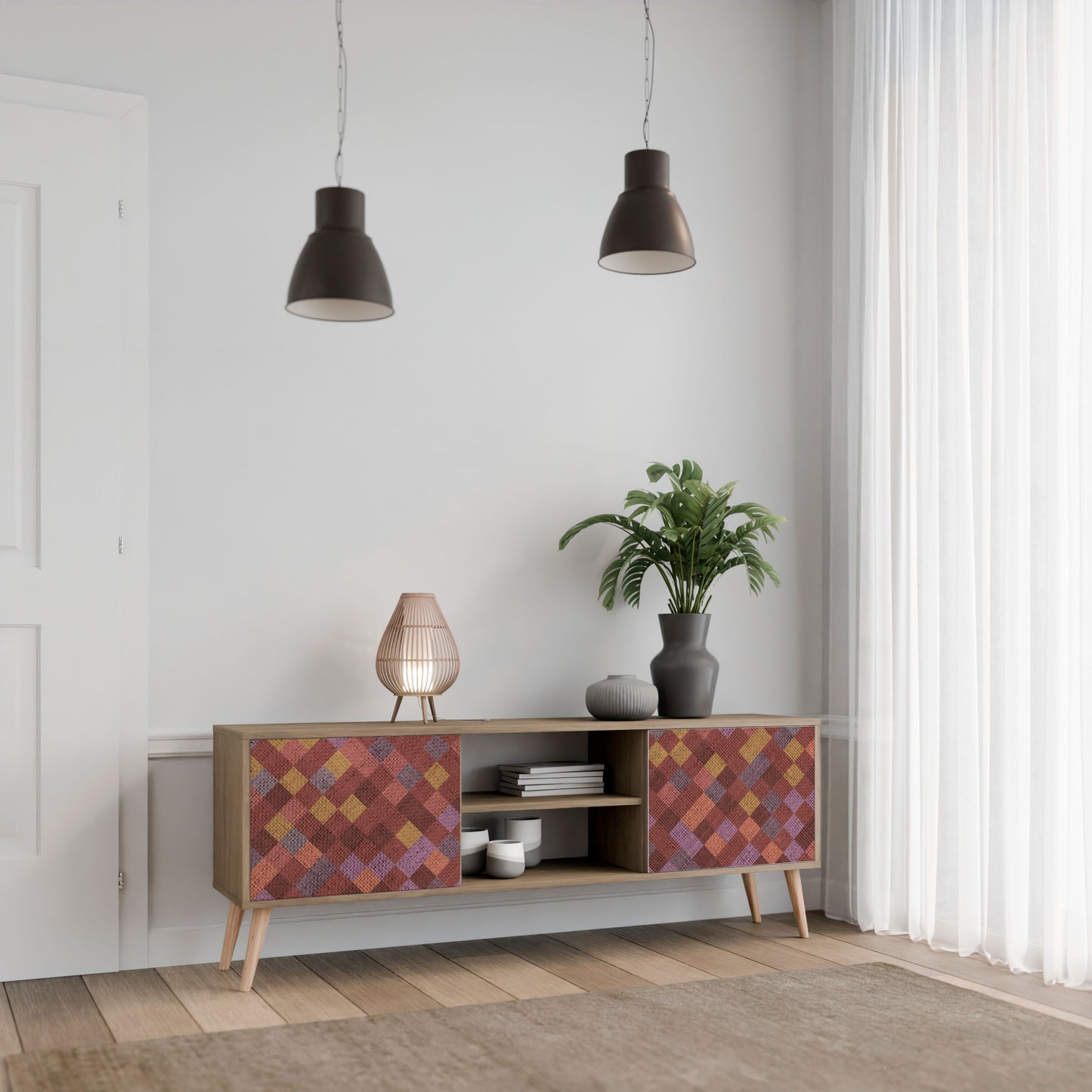 Mobile TV a 2 ante PAINTED SQUARES in effetto rovere