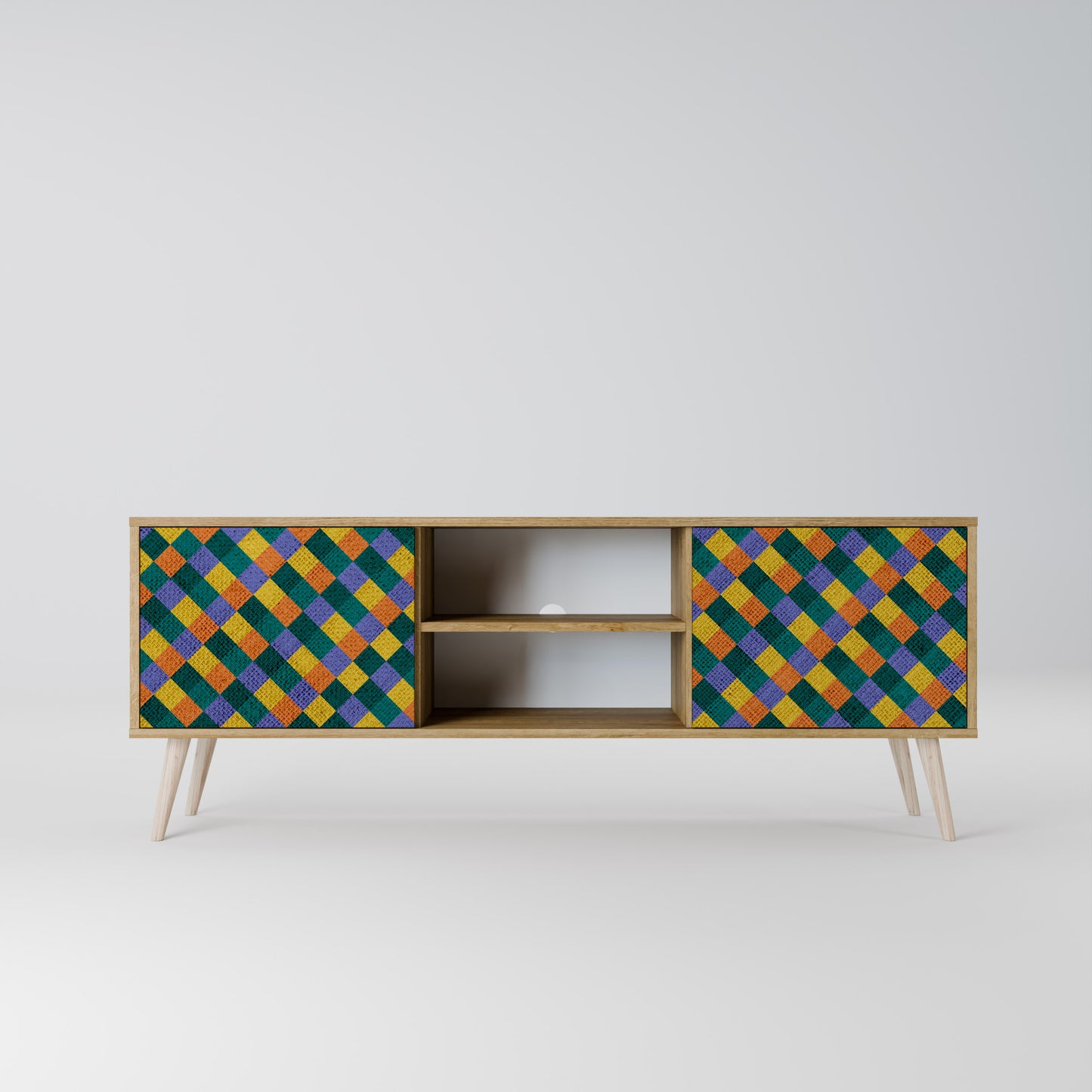 Mobile TV a 2 ante PAINTED SQUARES MIX in effetto rovere