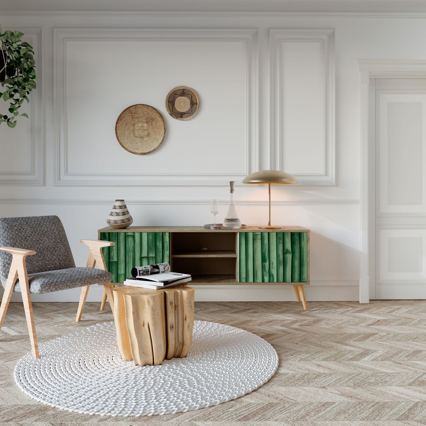 Mobile TV a 2 ante NATURAL GREEN effetto rovere
