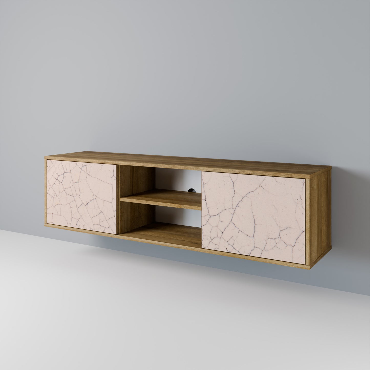Mobile TV a 2 ante con texture in ceramica effetto rovere
