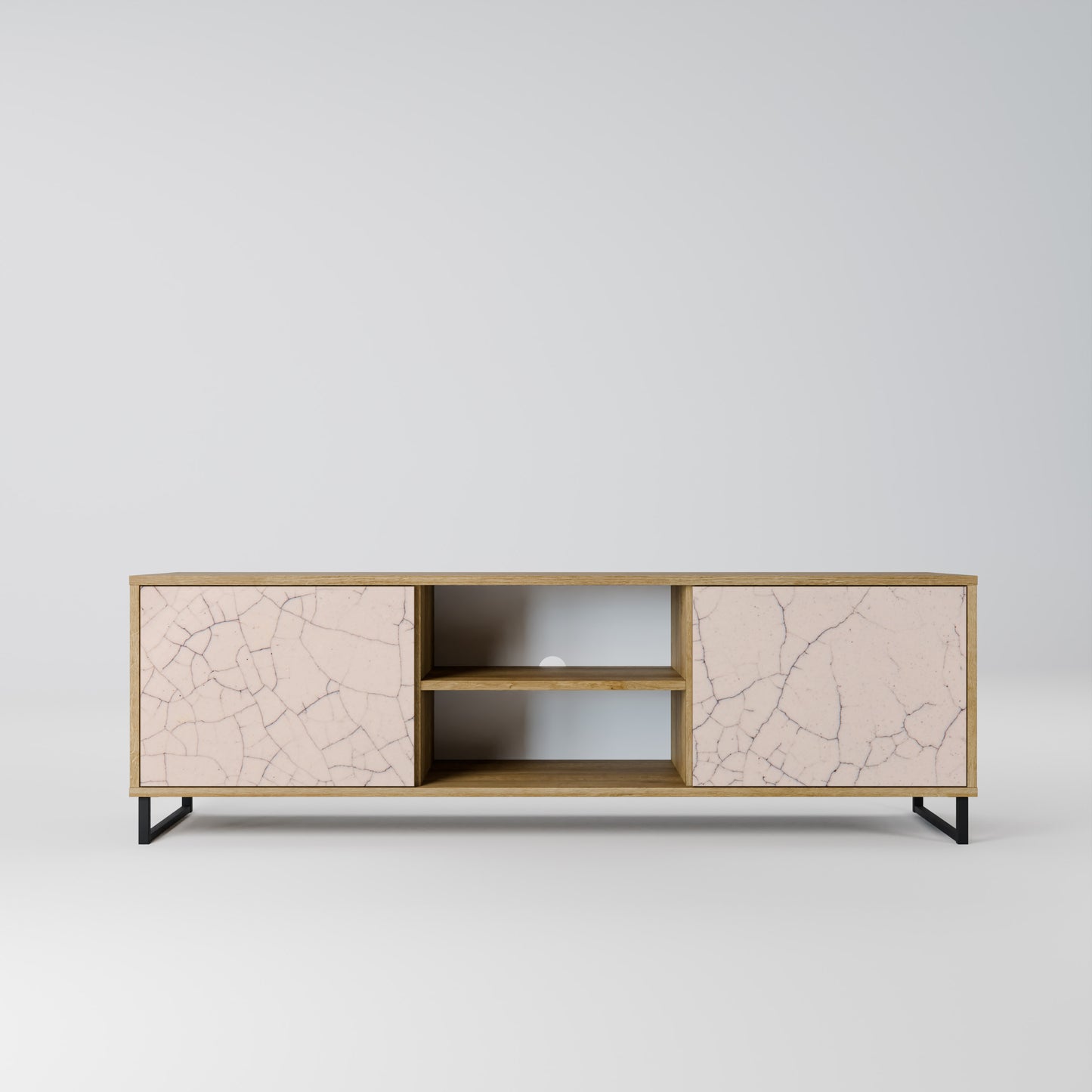 Mobile TV a 2 ante con texture in ceramica effetto rovere