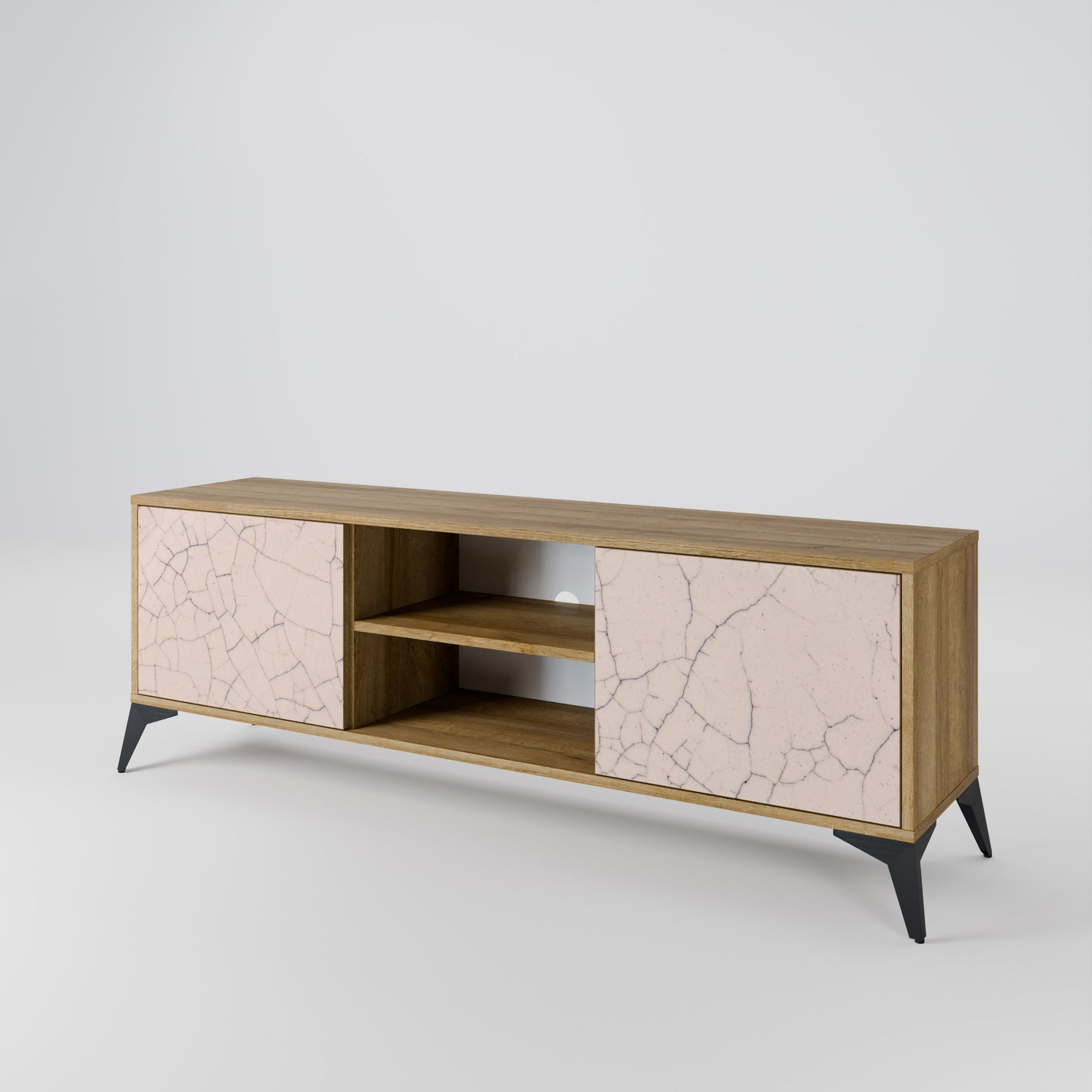 Mobile TV a 2 ante con texture in ceramica effetto rovere