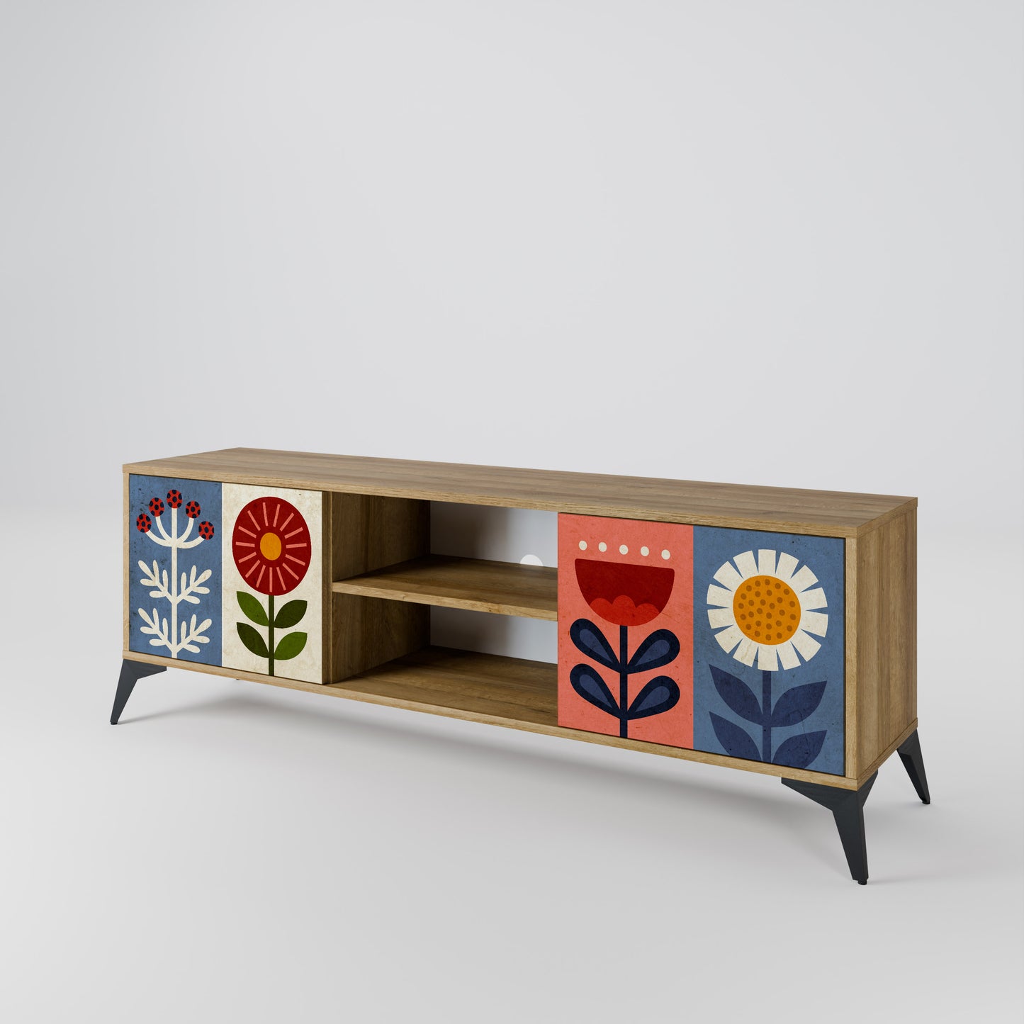 SCANDIC FLOWERET 2-Door TV Stand in Oak Effect