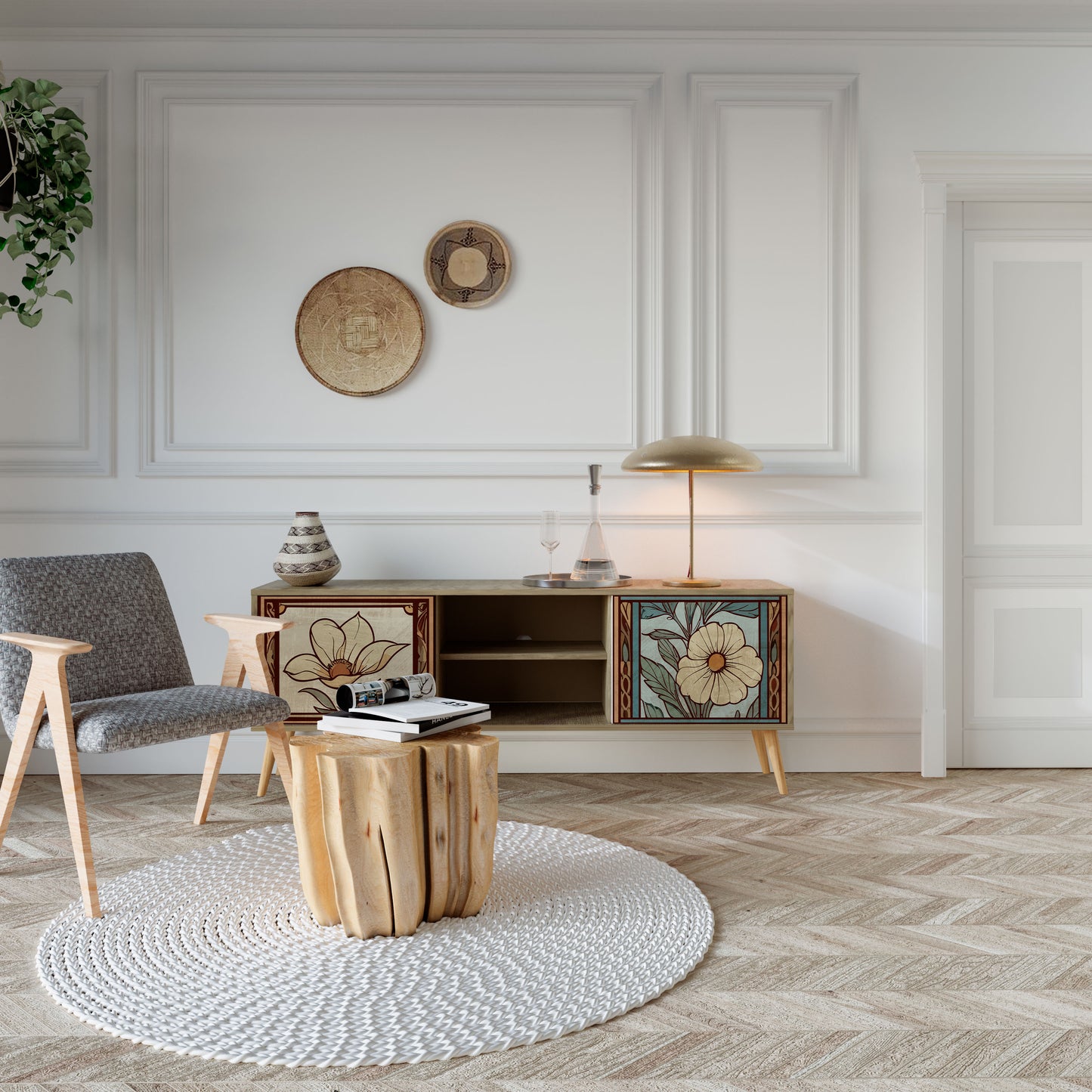 Mobile TV TIMELESS FLORA a 2 ante effetto rovere