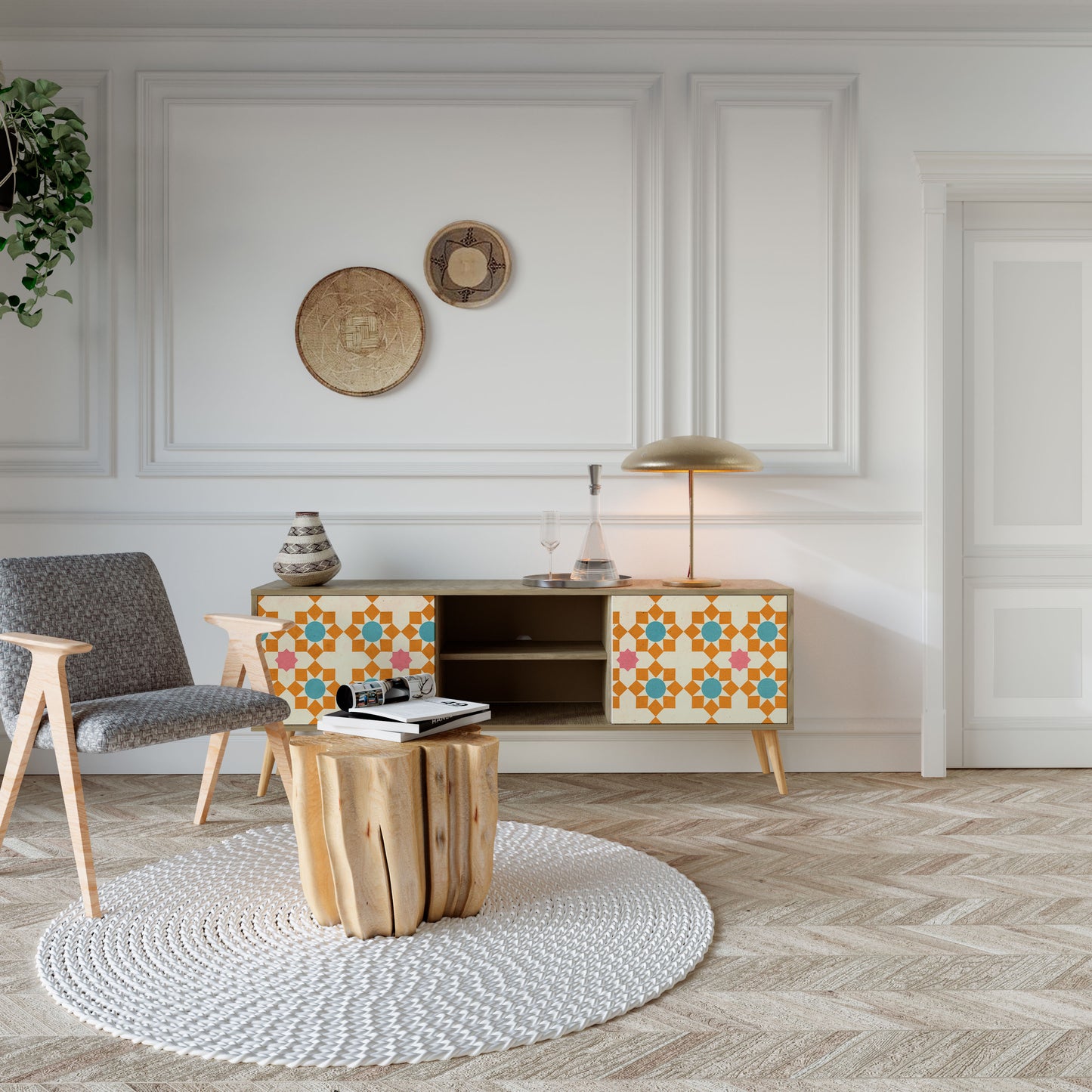 Mobile TV a 2 ante FLORAL DECOR in effetto rovere