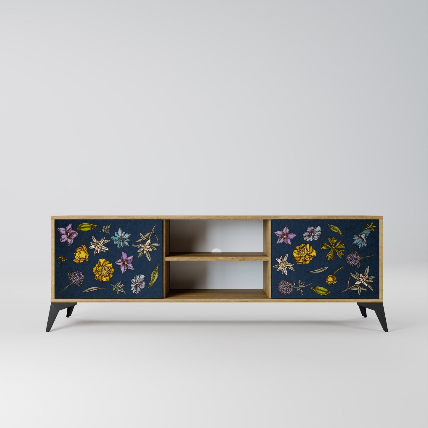 Mobile TV a 2 ante FLOWERS ON NAVY BLUE in effetto rovere