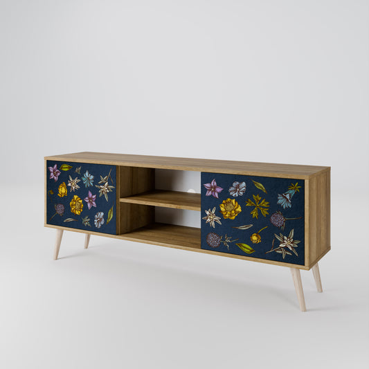 Mobile TV a 2 ante FLOWERS ON NAVY BLUE in effetto rovere