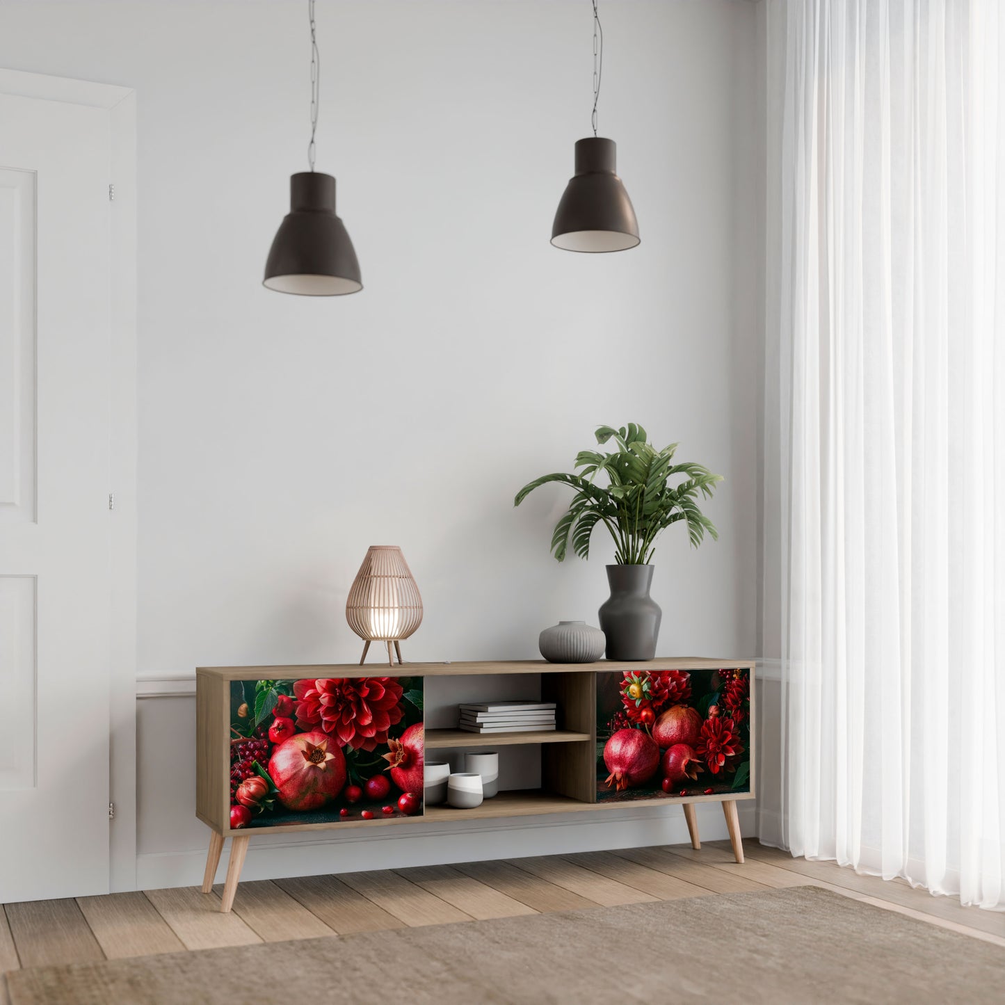 Mobile TV a 2 ante DAHLIAS AND POMEGRANATES in effetto rovere