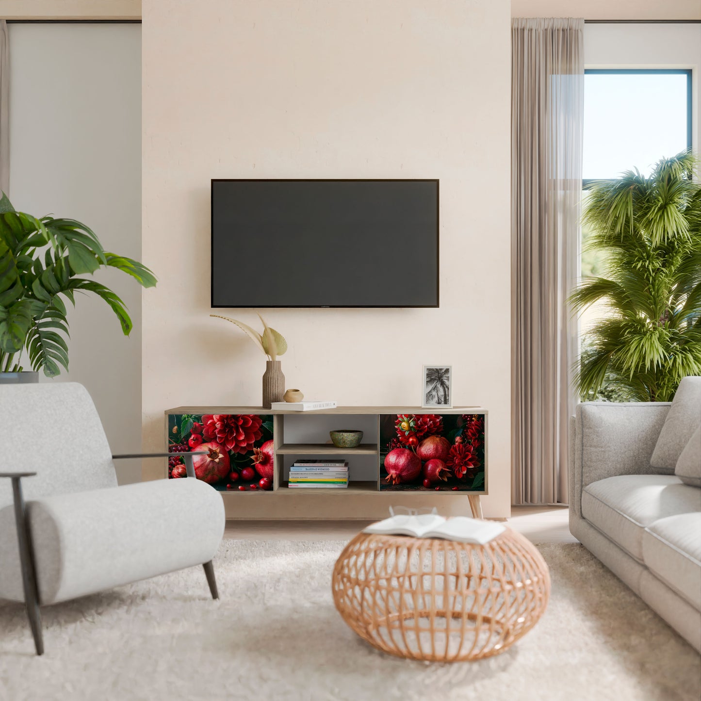 Mobile TV a 2 ante DAHLIAS AND POMEGRANATES in effetto rovere