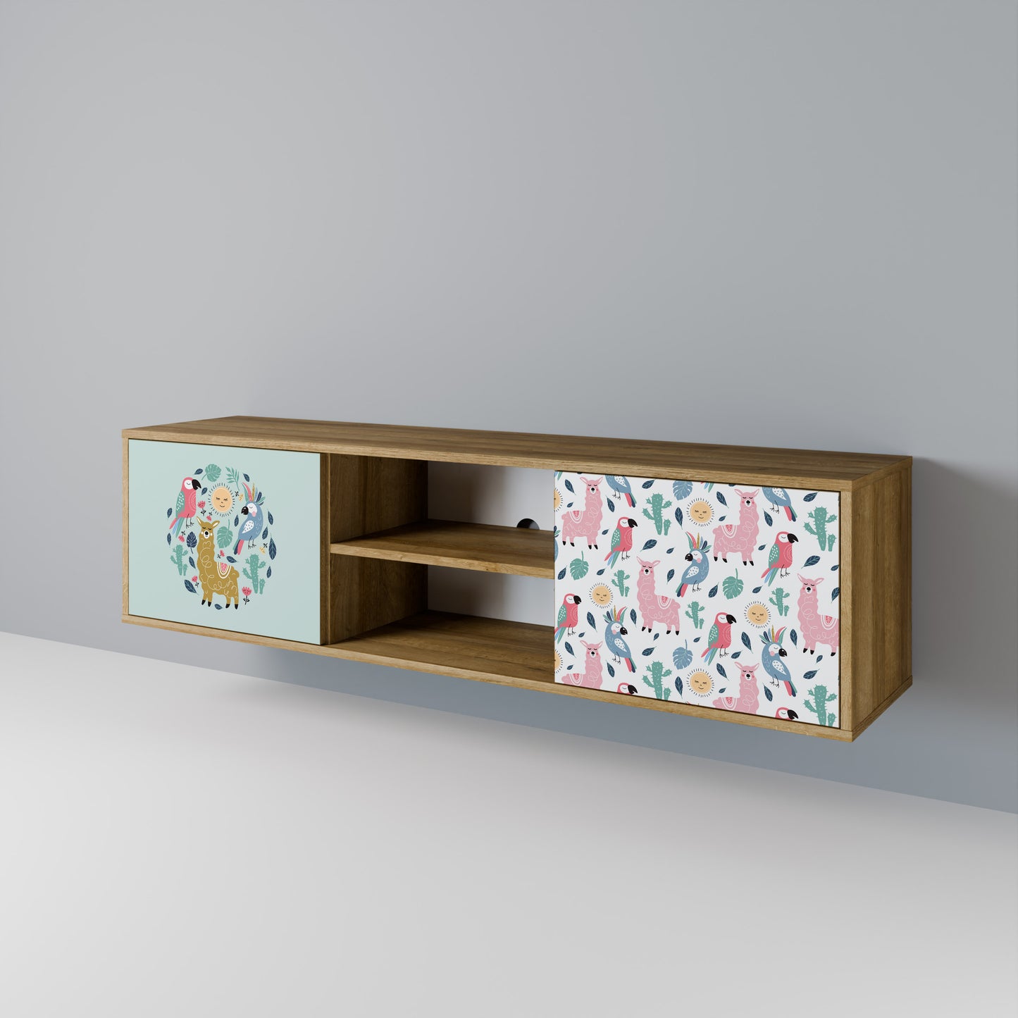 Mobile TV a 2 ante COLORFUL ALPACAS in effetto rovere
