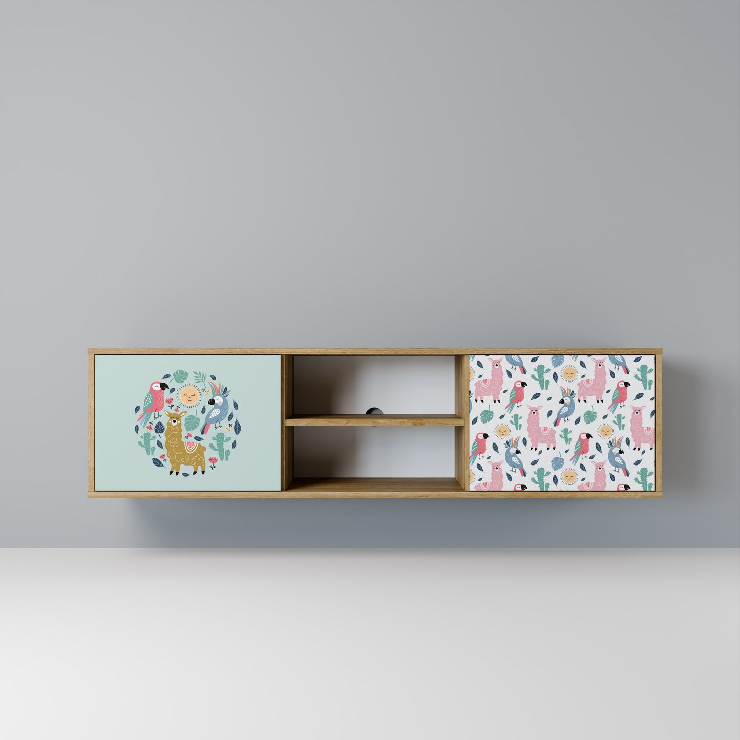 Mobile TV a 2 ante COLORFUL ALPACAS in effetto rovere