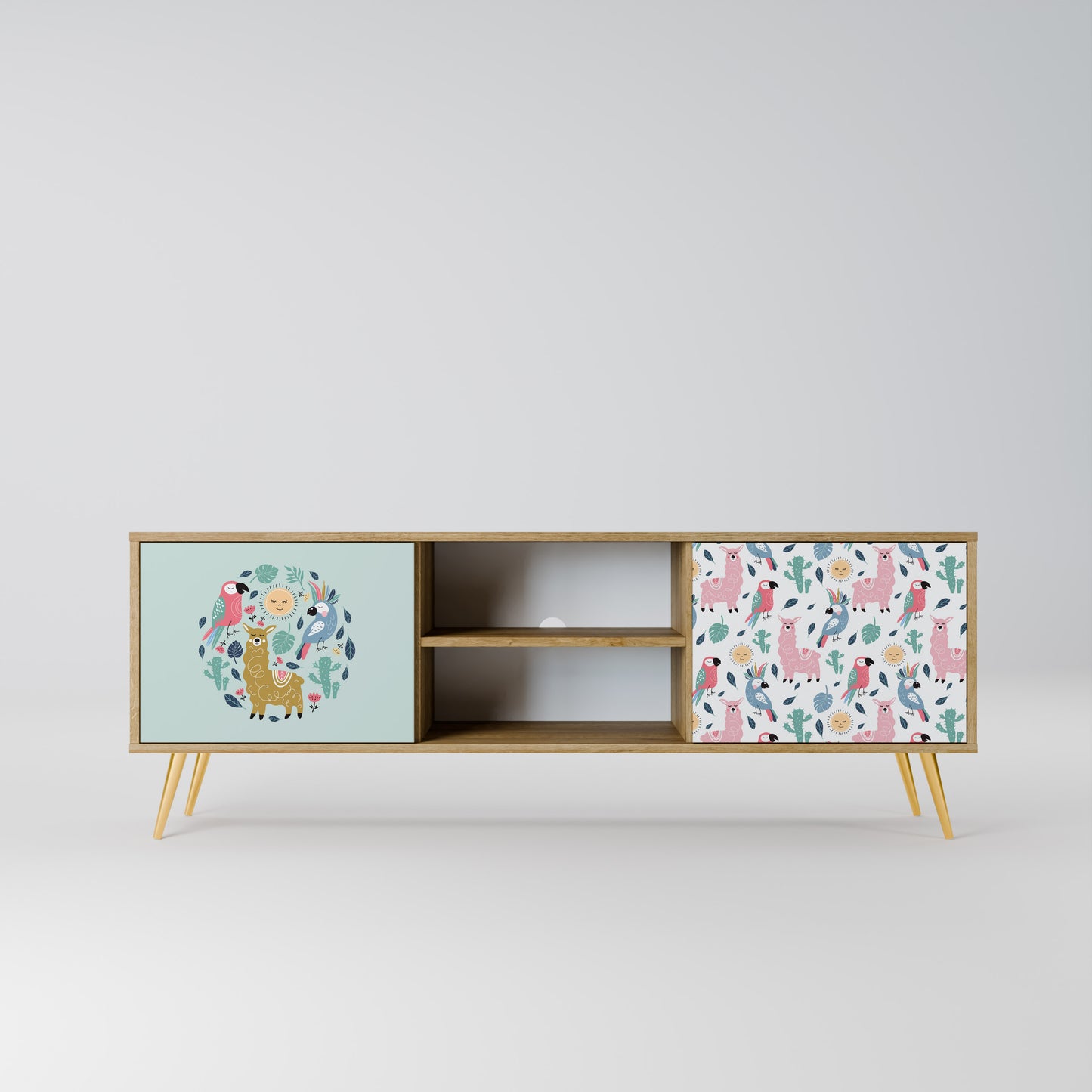 Mobile TV a 2 ante COLORFUL ALPACAS in effetto rovere