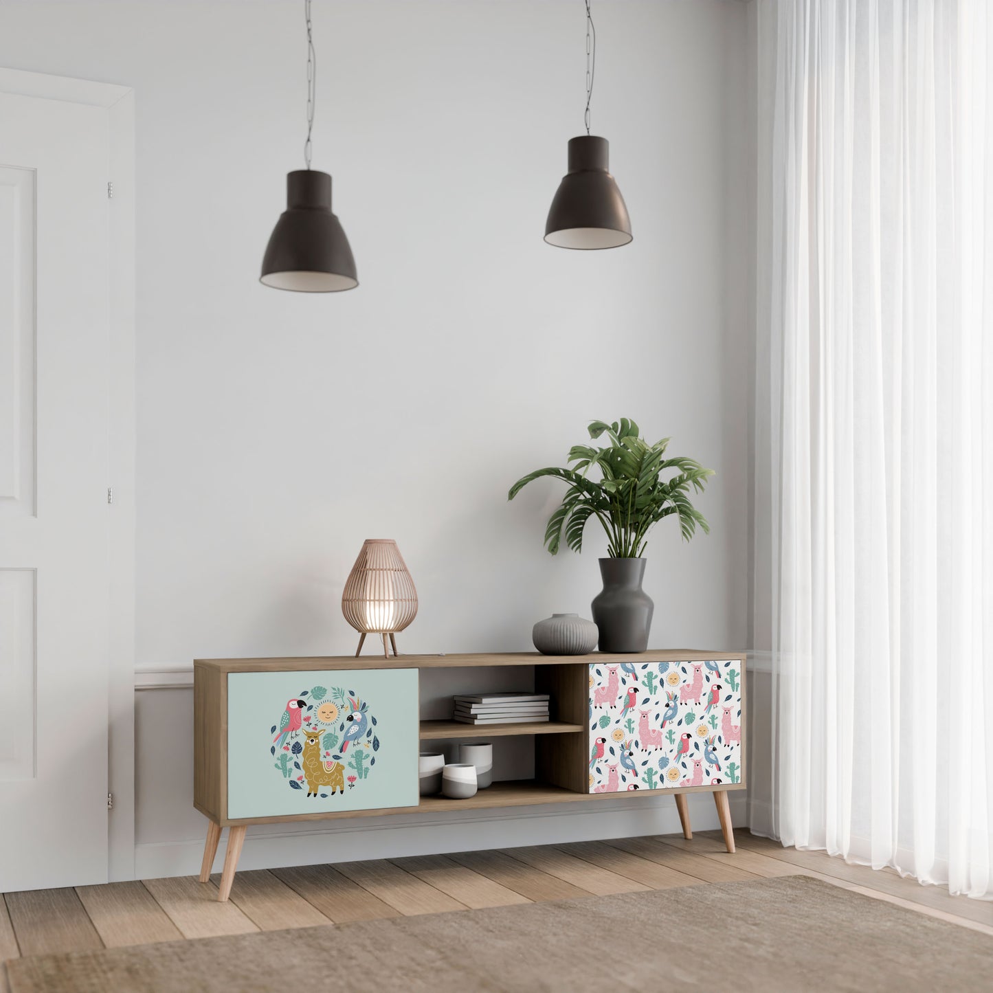 Mobile TV a 2 ante COLORFUL ALPACAS in effetto rovere