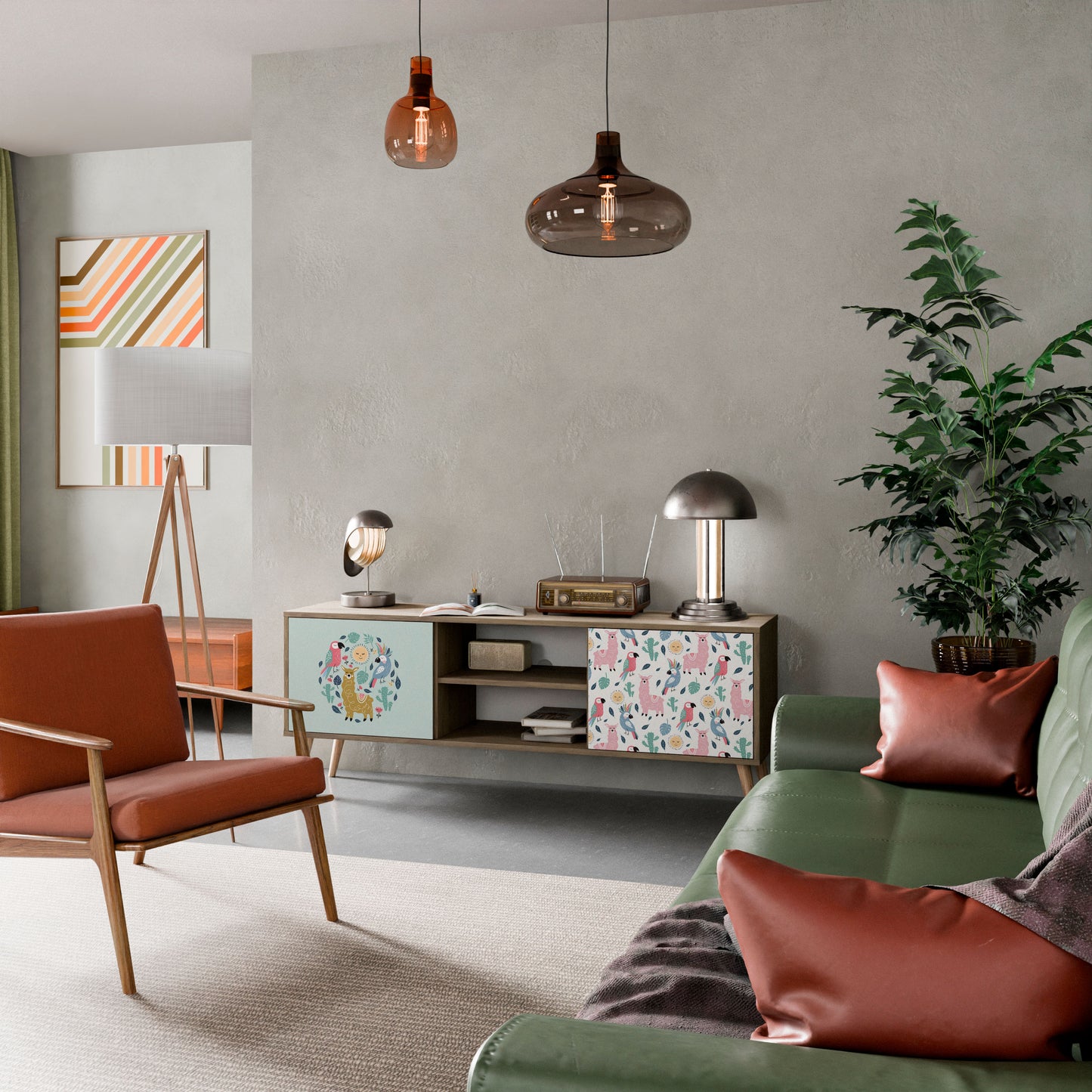 Mobile TV a 2 ante COLORFUL ALPACAS in effetto rovere