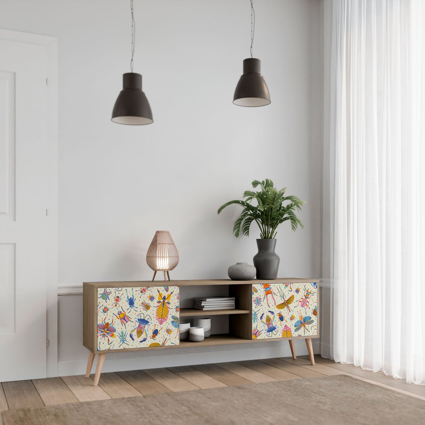Mobile TV a 2 ante COLORFUL INSETTI in effetto rovere