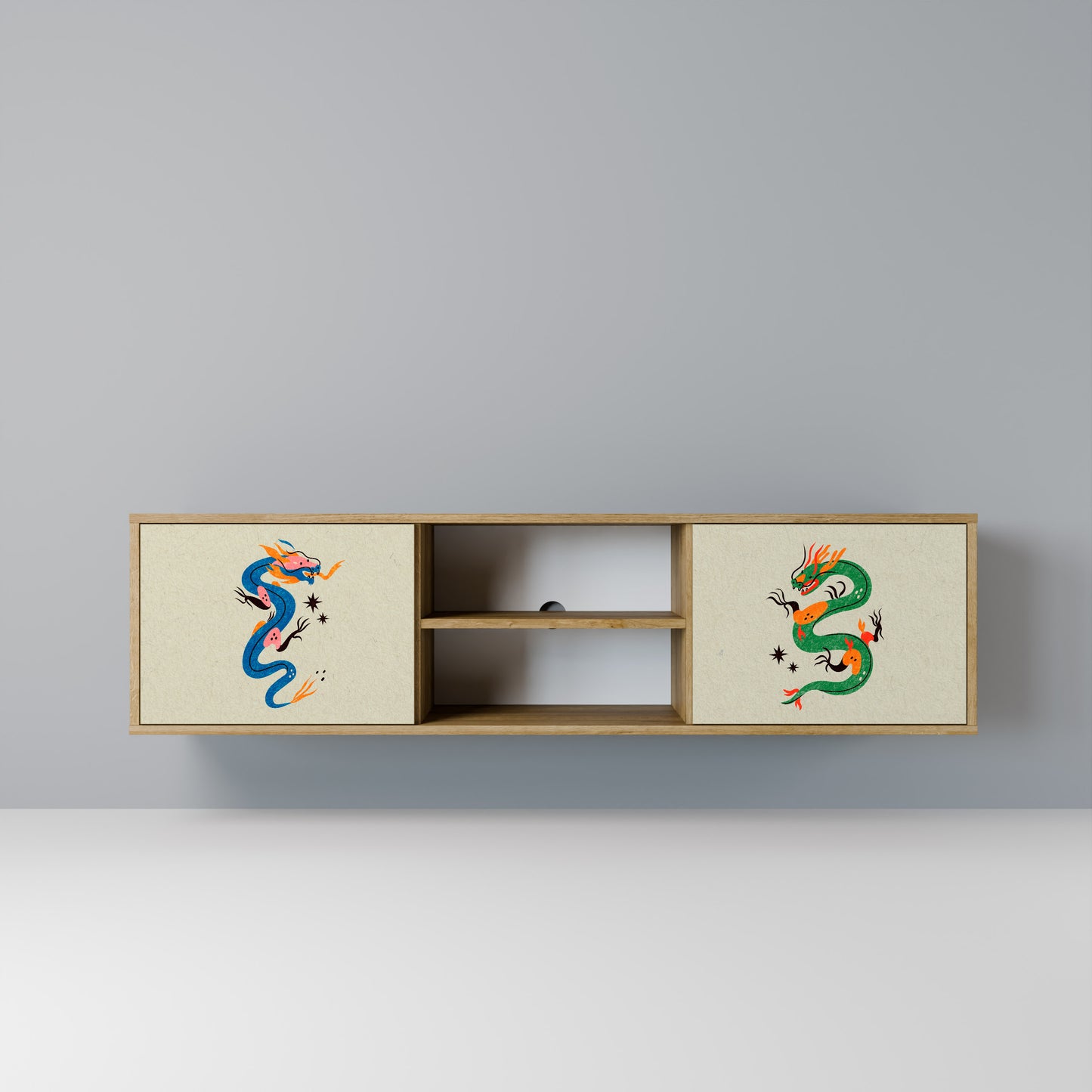 MYTHOLOGICAL CREATURES 2-Door TV Stand in Oak Effect