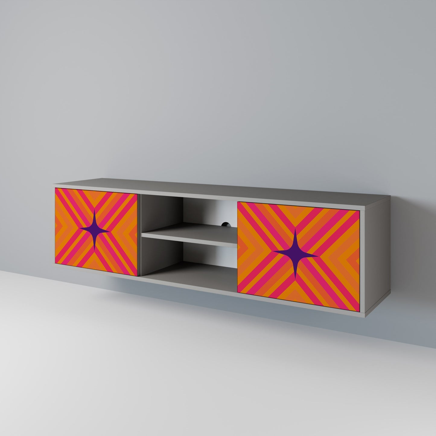GEOMETRIC BRILLIANCE 2-Door TV Stand in Grey Finish