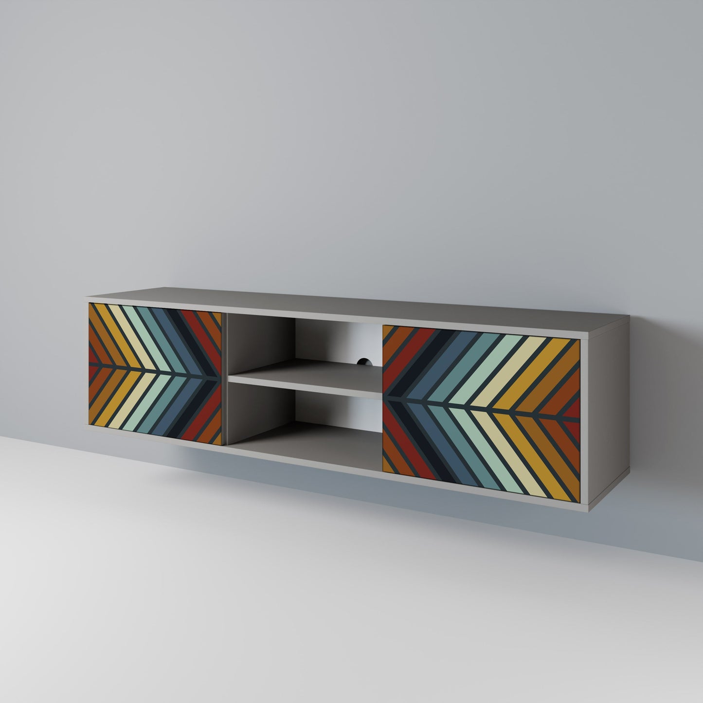 INDIGENOUS ZIGZAG 2-Door TV Stand in Grey Finish