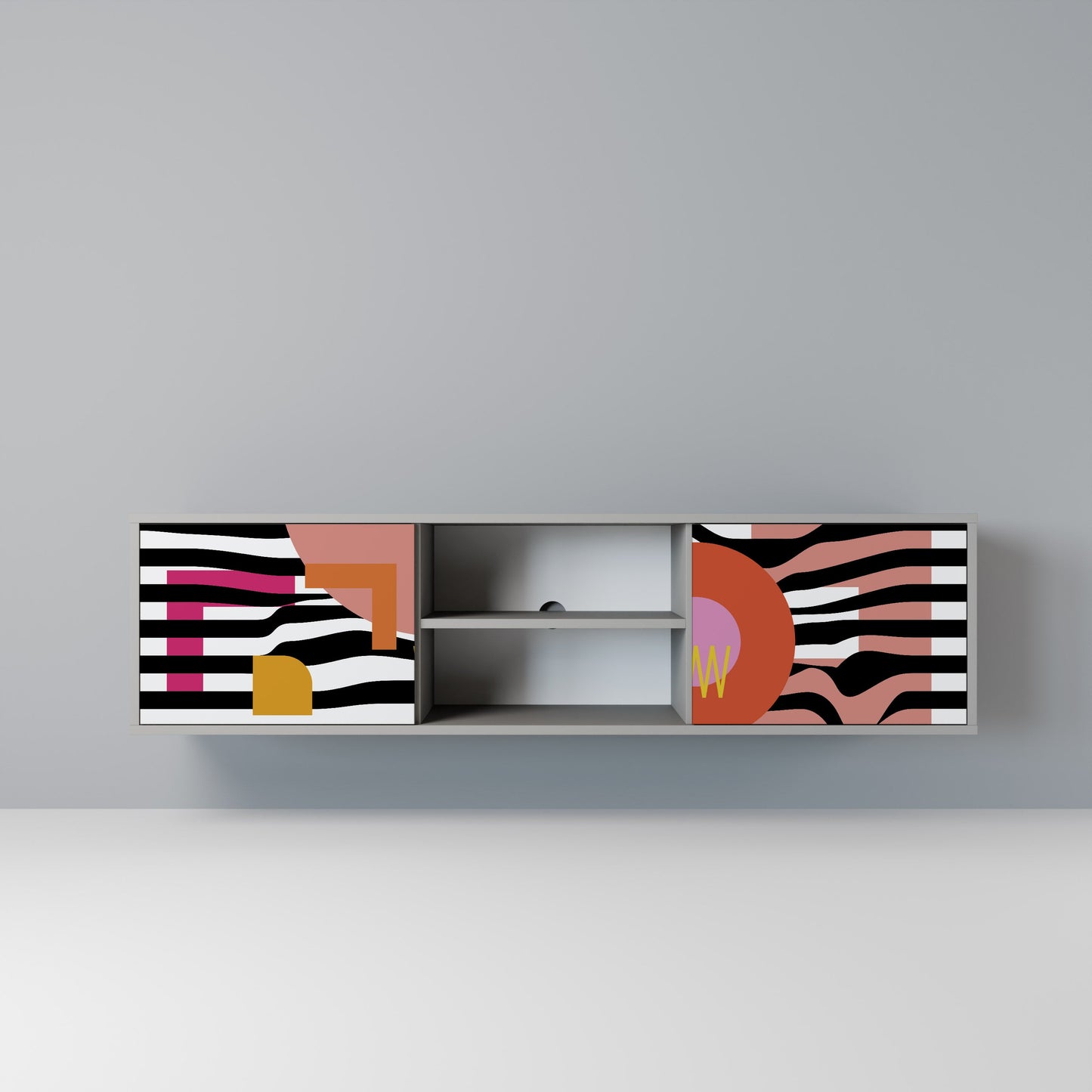 CHROMATIC ABSTRACT 2-Door TV Stand in Grey Finish