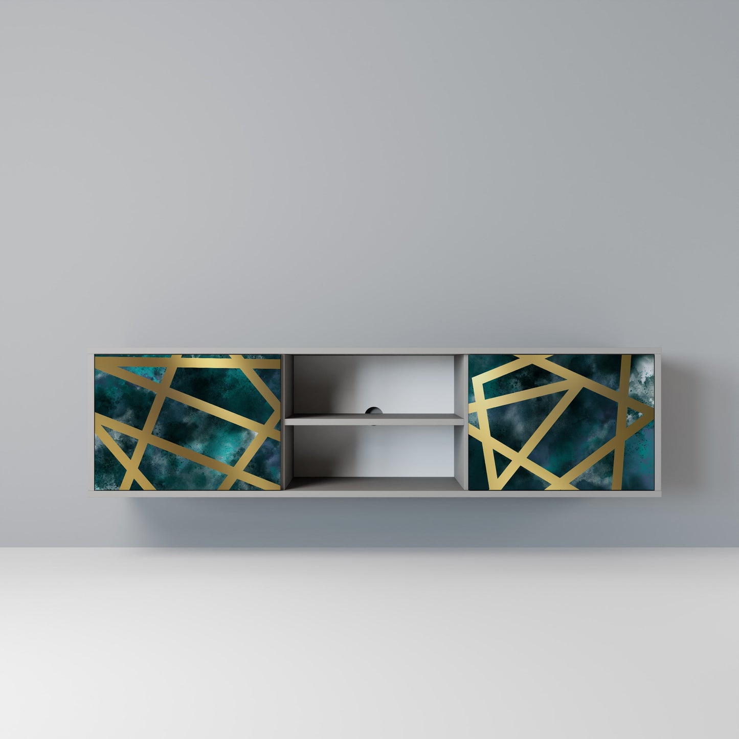 THE LABYRINTH OF GOLD 2-Door TV Stand in Grey Finish