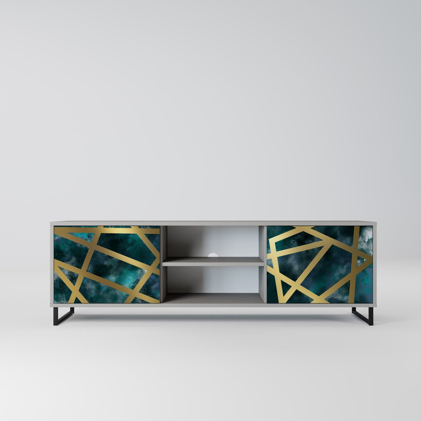 THE LABYRINTH OF GOLD 2-Door TV Stand in Grey Finish