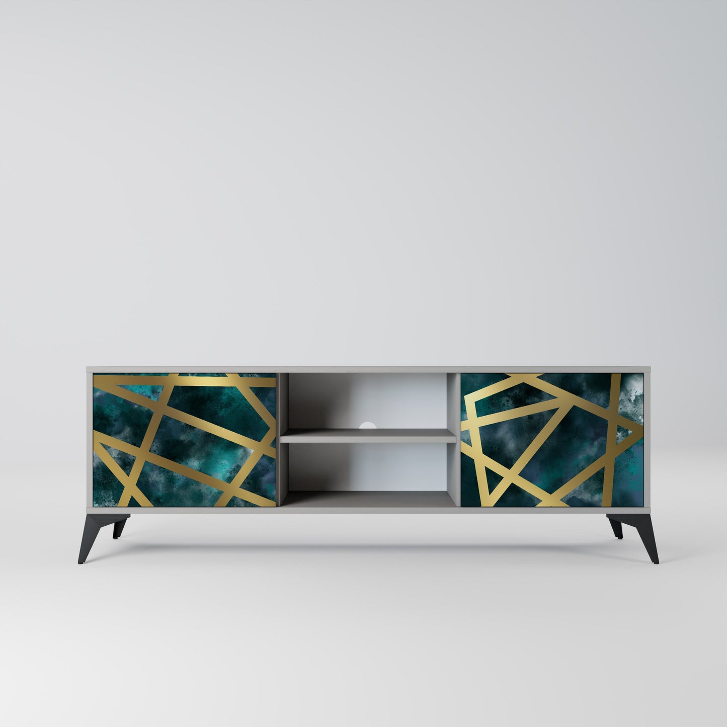 THE LABYRINTH OF GOLD 2-Door TV Stand in Grey Finish