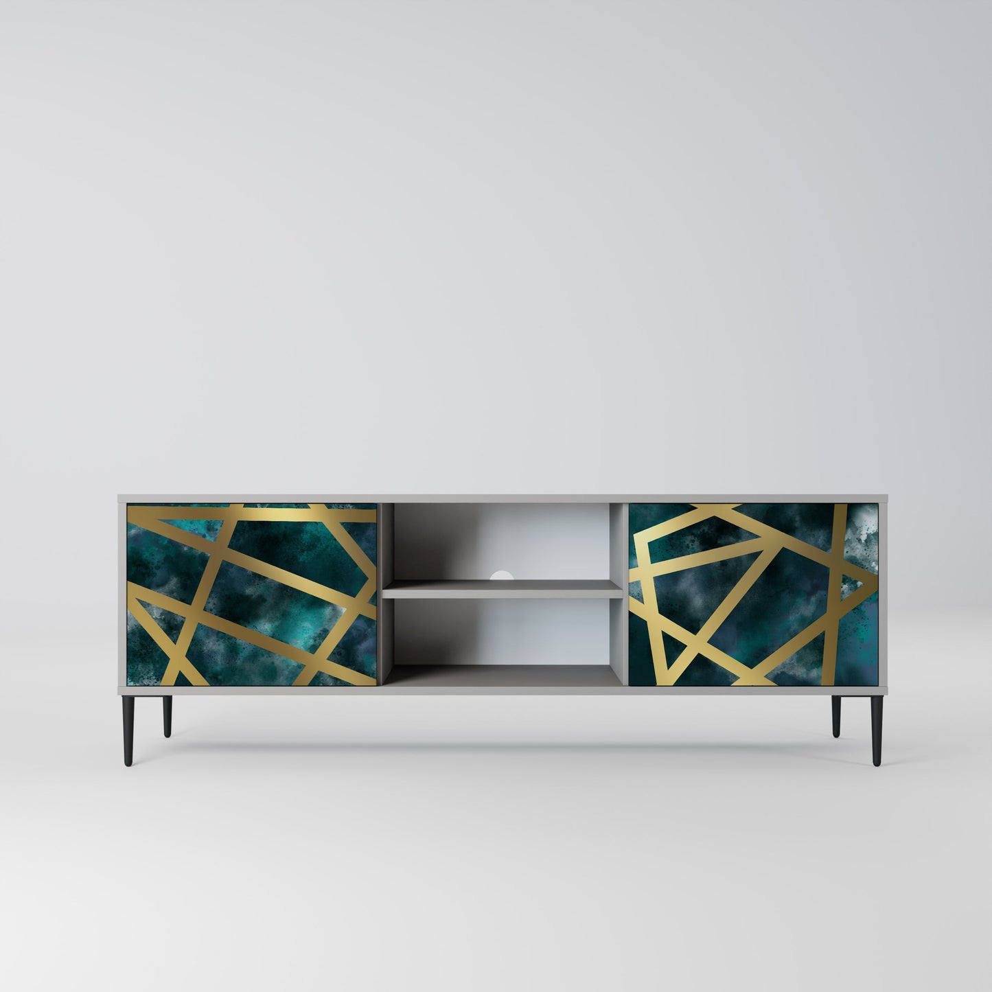 THE LABYRINTH OF GOLD 2-Door TV Stand in Grey Finish