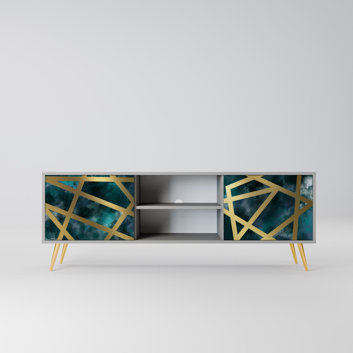 THE LABYRINTH OF GOLD 2-Door TV Stand in Grey Finish