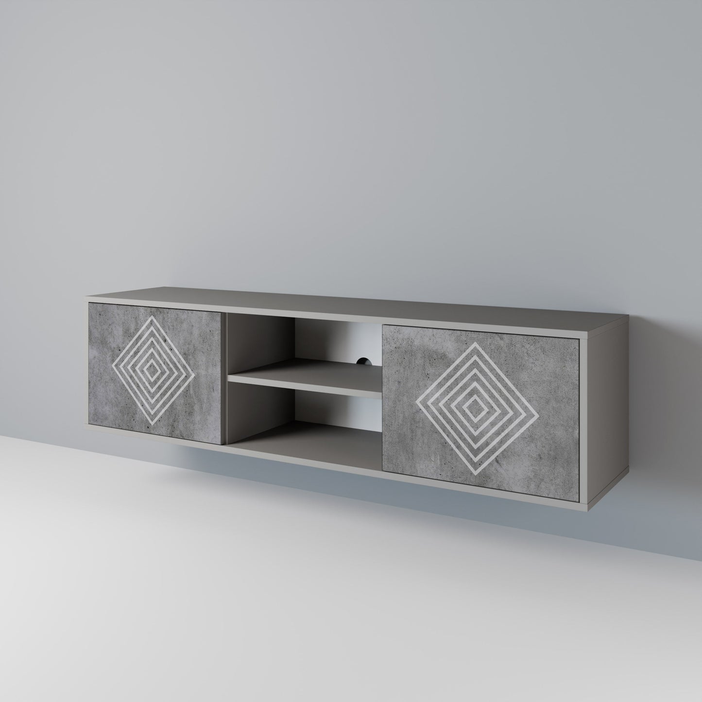 POLYGONAL ARTISTRY 2-Door TV Stand in Grey Finish