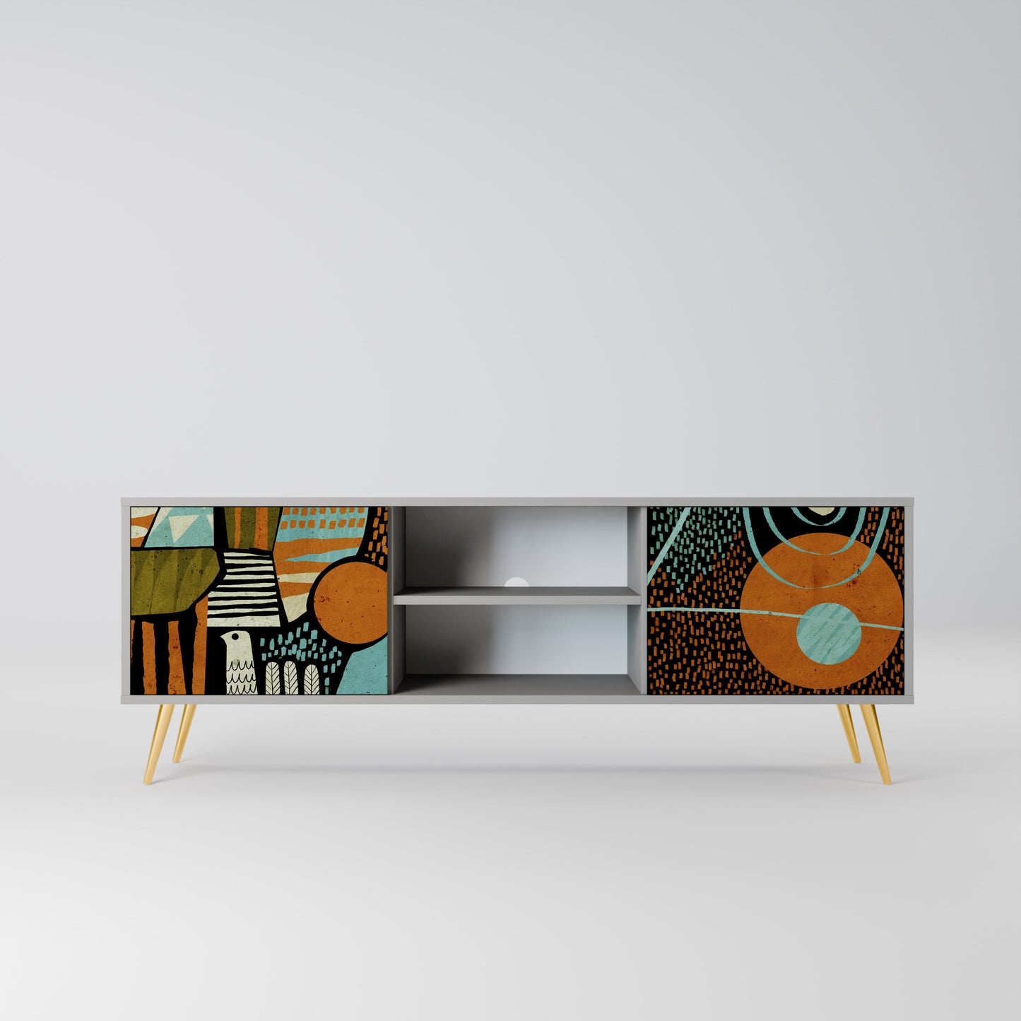 GEODE GLIMMER 2-Door TV Stand in Grey Finish
