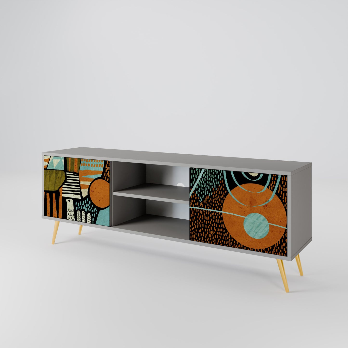 GEODE GLIMMER 2-Door TV Stand in Grey Finish