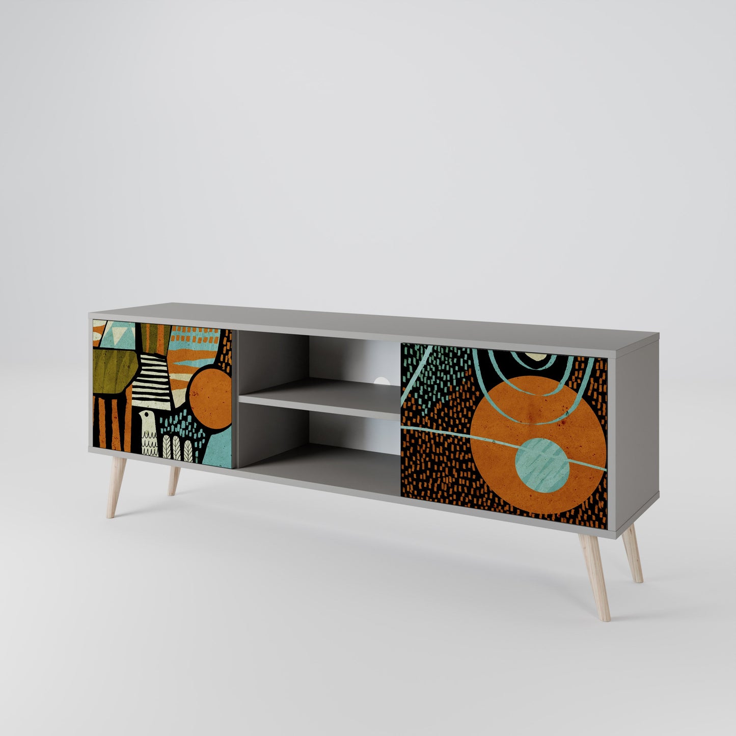 GEODE GLIMMER 2-Door TV Stand in Grey Finish