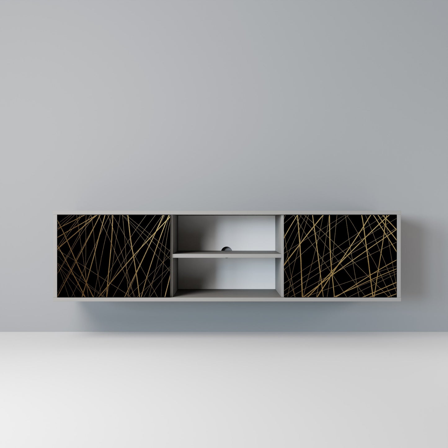 BRIGHT MESH 2-Door TV Stand in Grey Finish