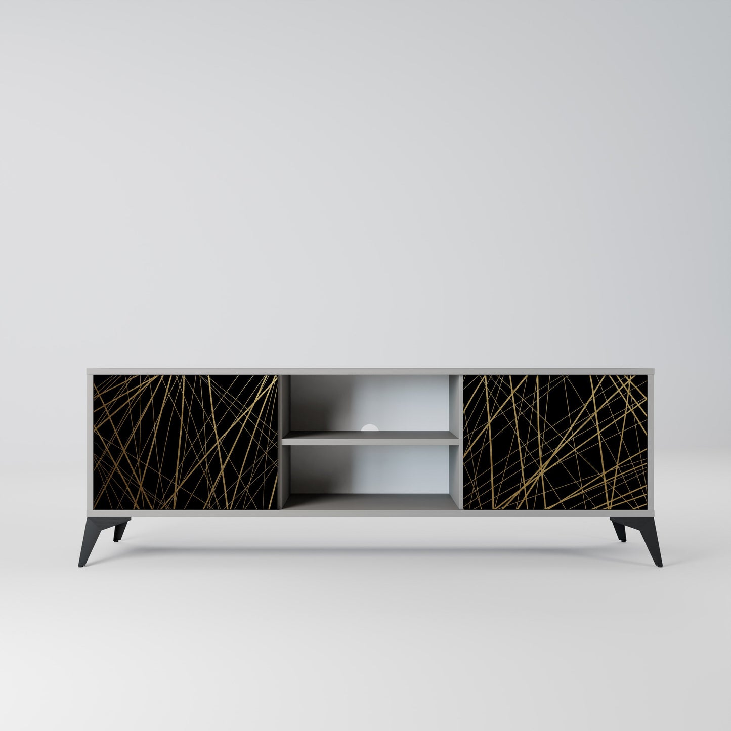 BRIGHT MESH 2-Door TV Stand in Grey Finish