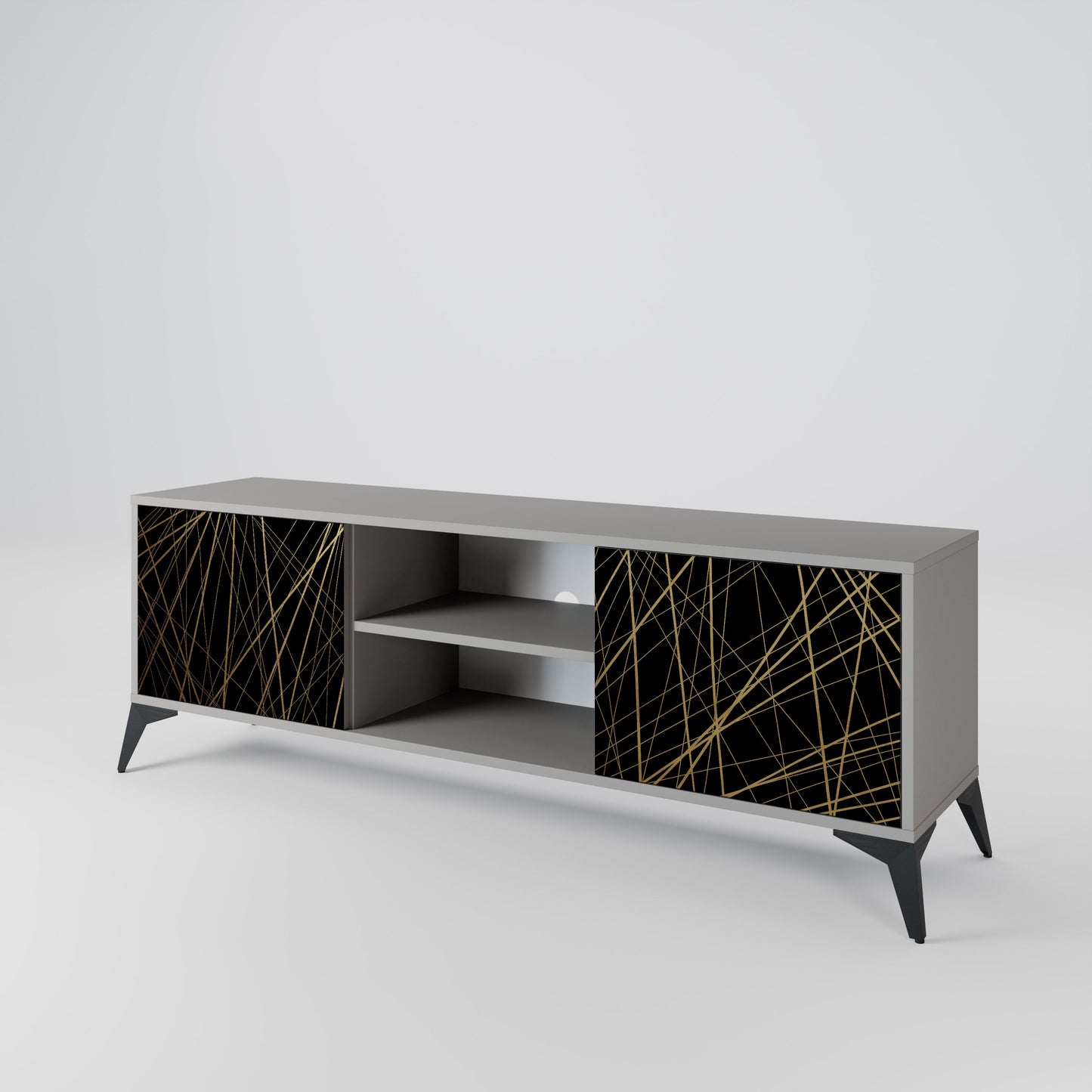BRIGHT MESH 2-Door TV Stand in Grey Finish