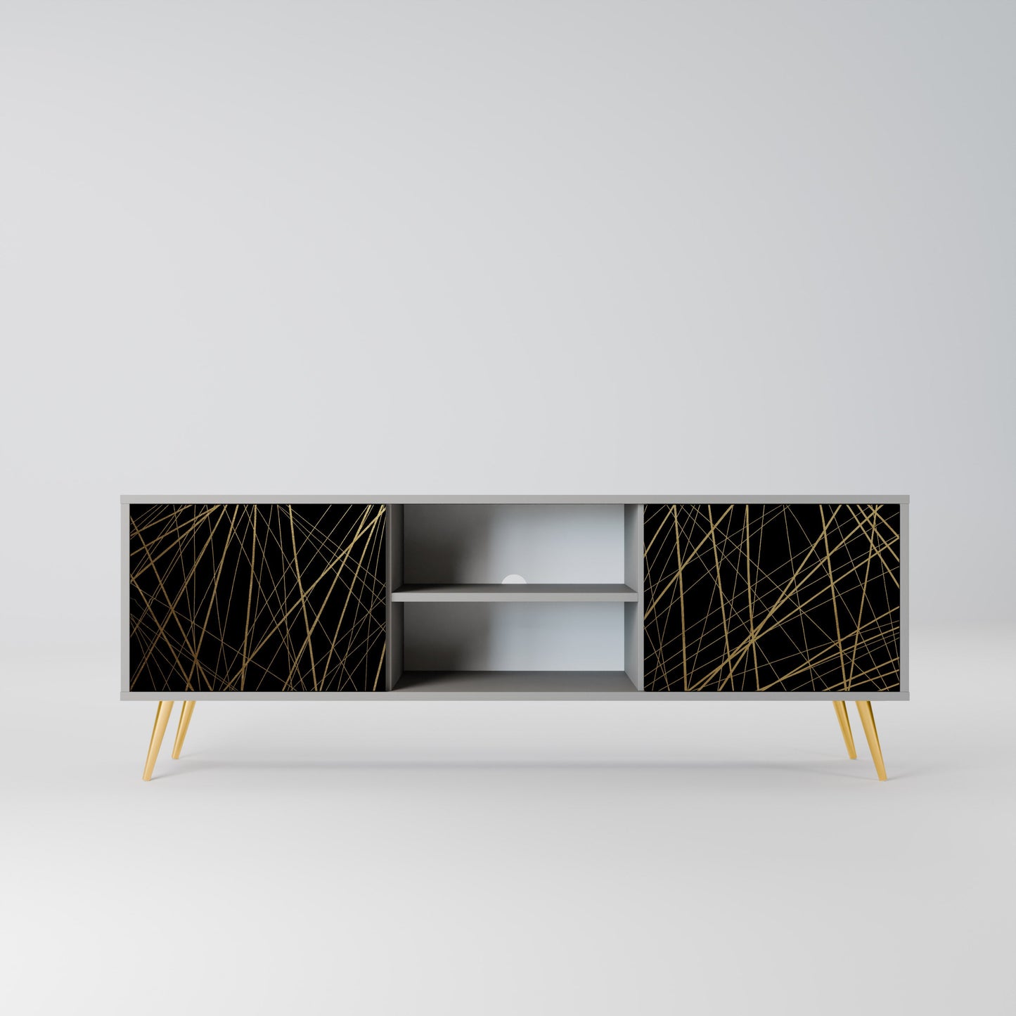 BRIGHT MESH 2-Door TV Stand in Grey Finish