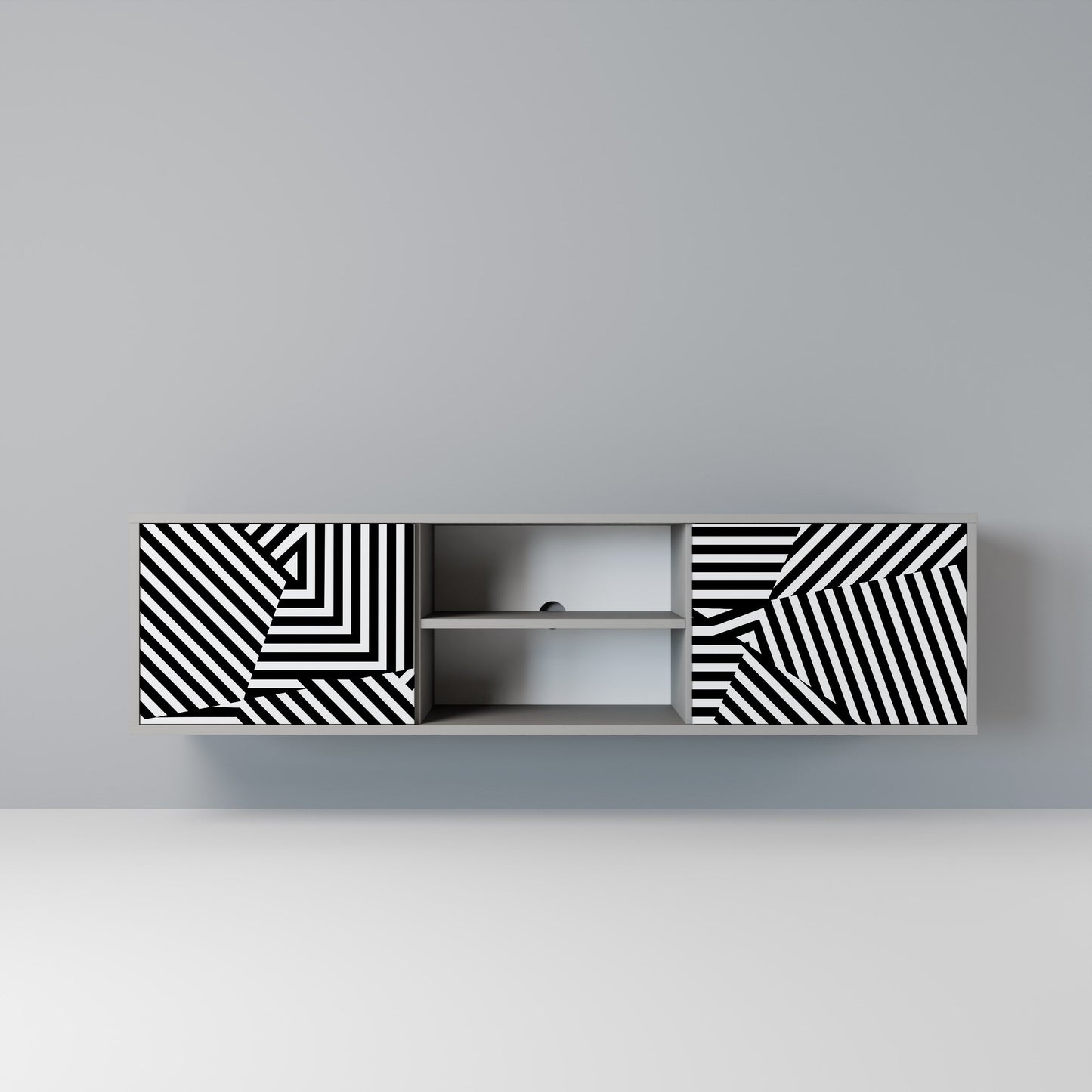 ILLUSIONARY LATTICE 2-Door TV Stand in Grey Finish