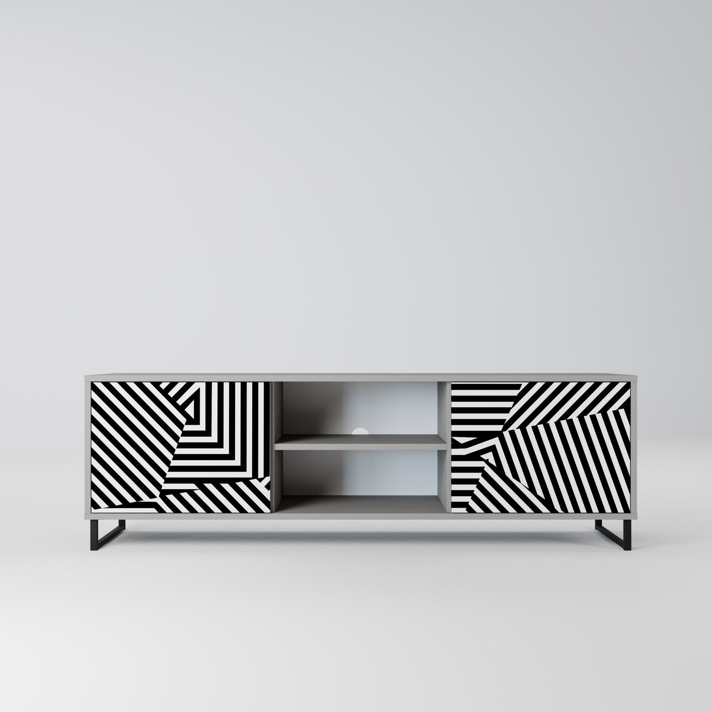 ILLUSIONARY LATTICE 2-Door TV Stand in Grey Finish