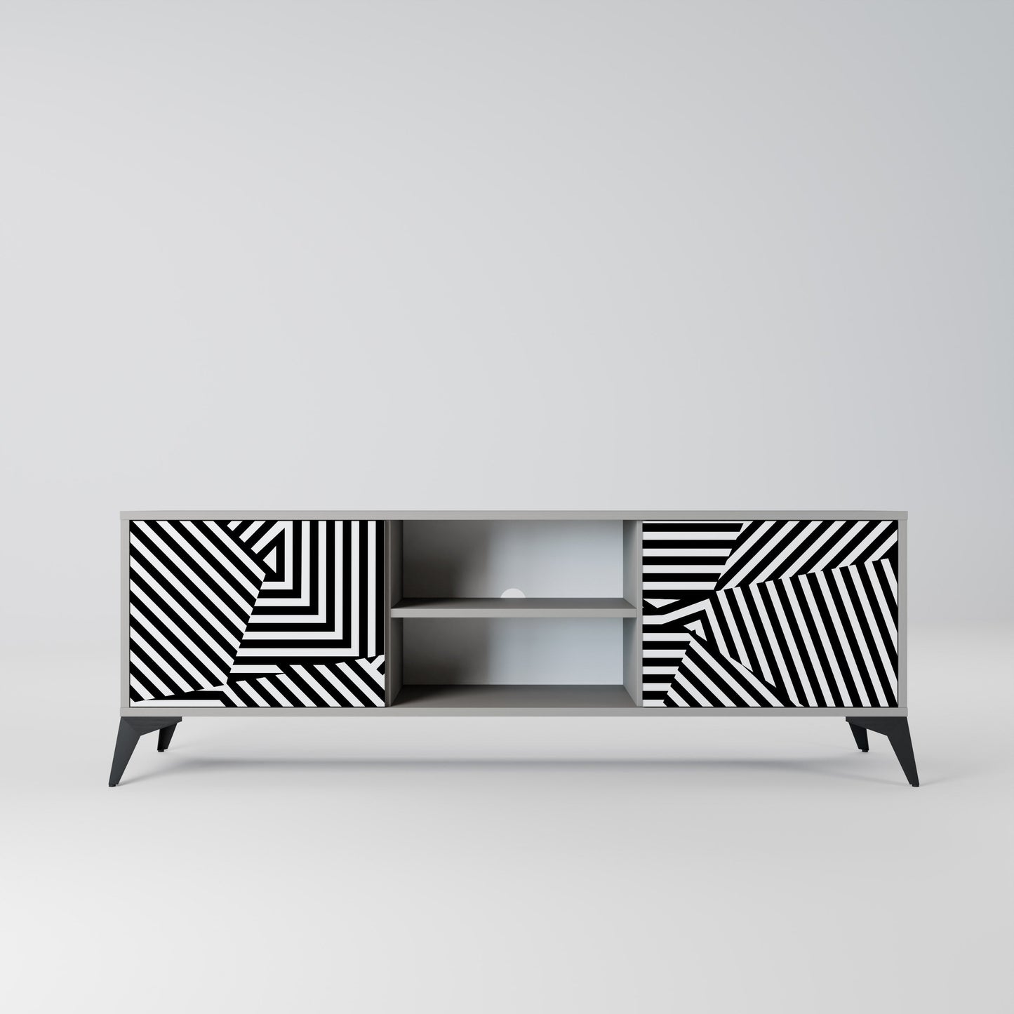 ILLUSIONARY LATTICE 2-Door TV Stand in Grey Finish