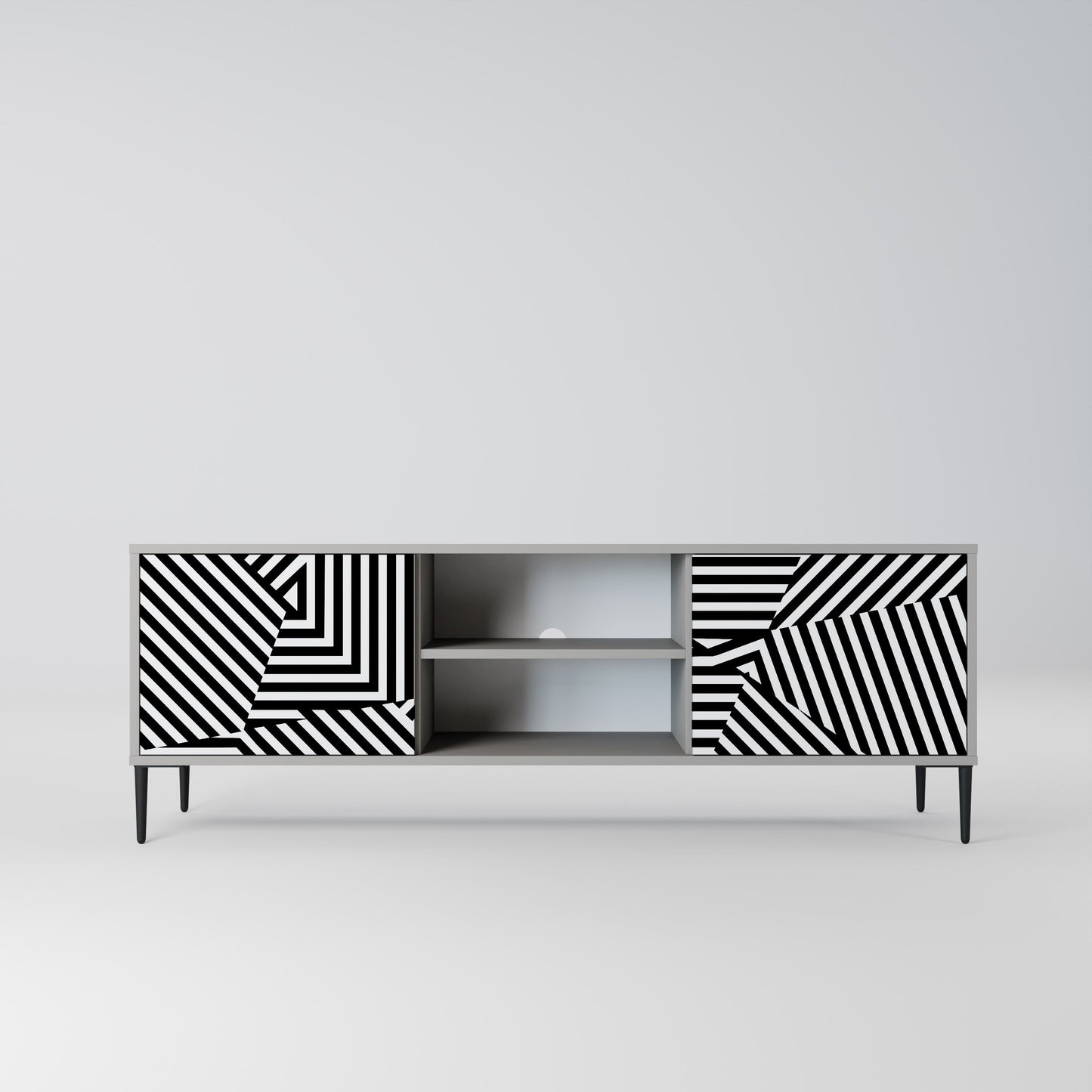 ILLUSIONARY LATTICE 2-Door TV Stand in Grey Finish