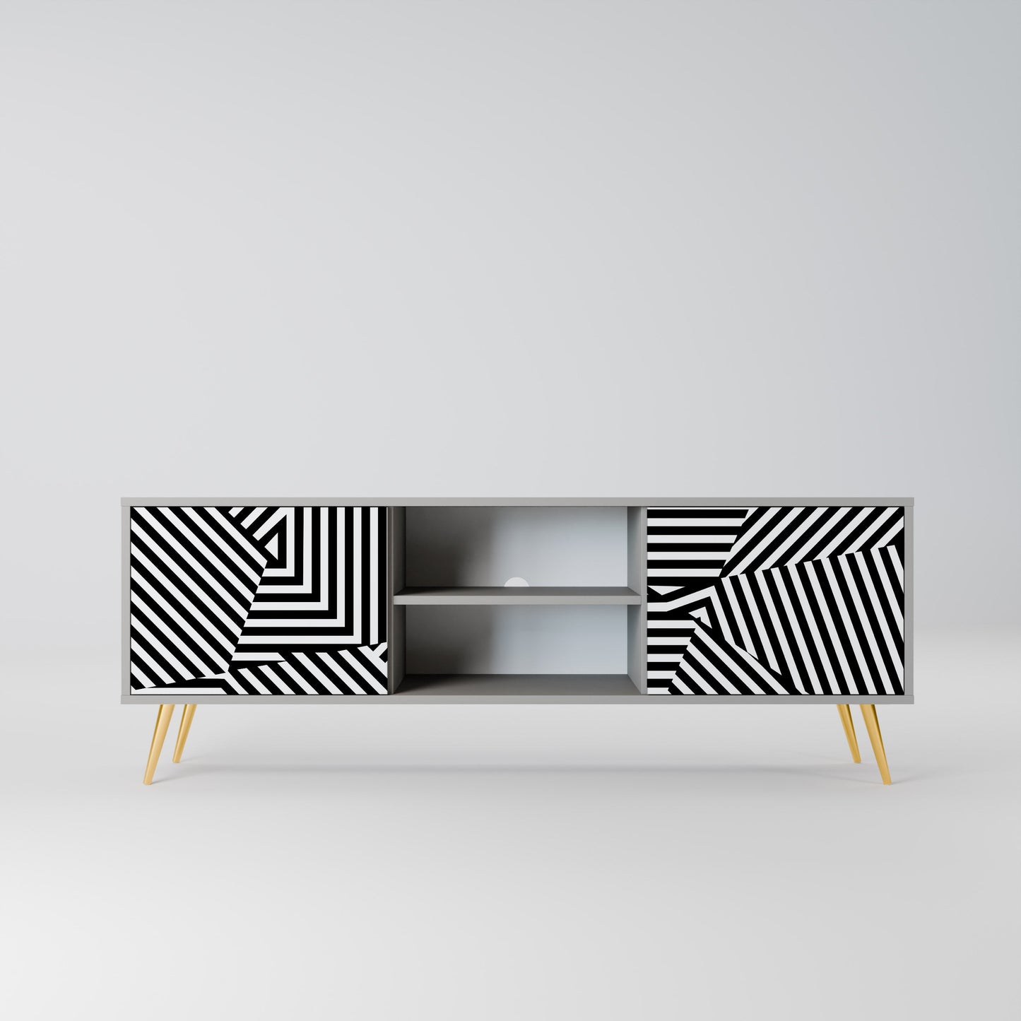 ILLUSIONARY LATTICE 2-Door TV Stand in Grey Finish