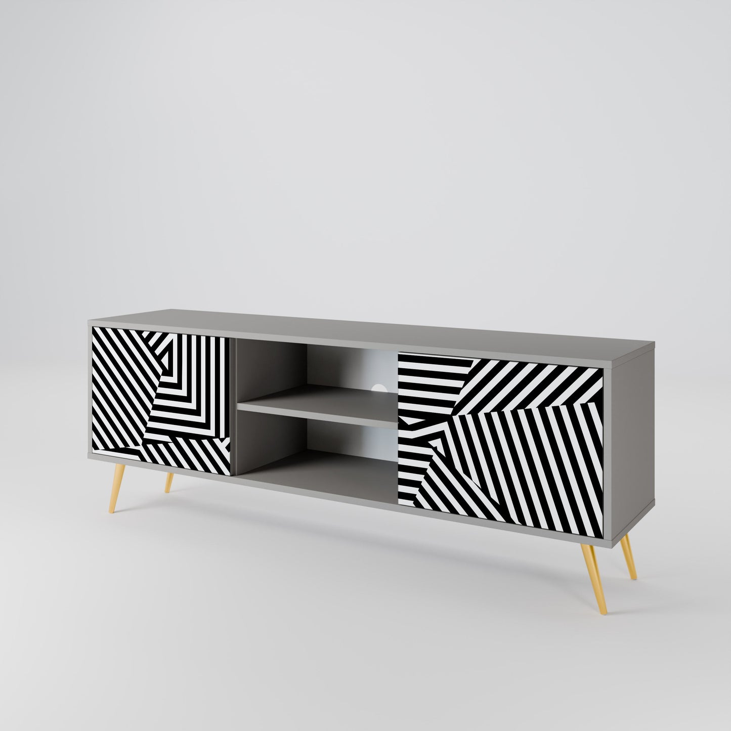 ILLUSIONARY LATTICE 2-Door TV Stand in Grey Finish