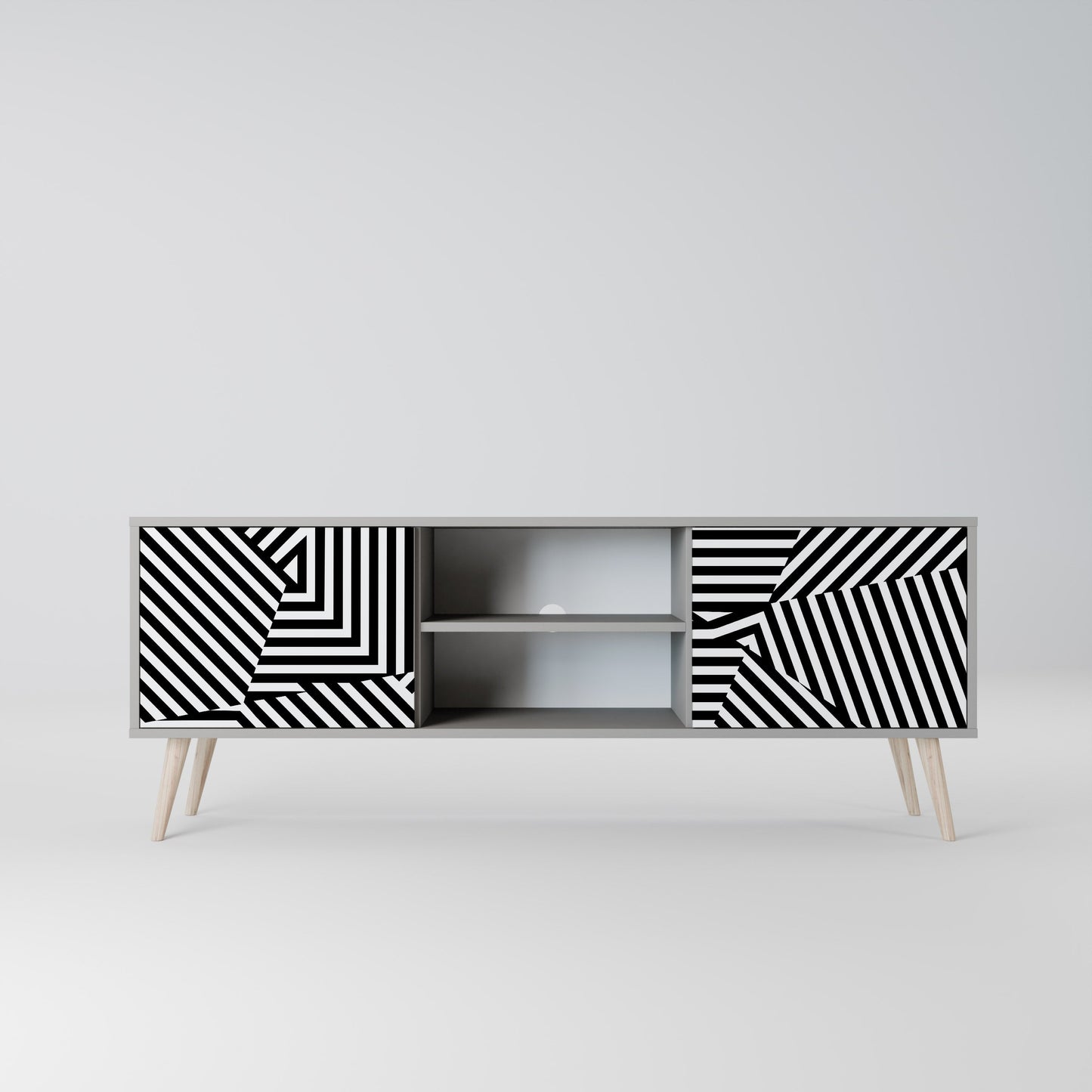 ILLUSIONARY LATTICE 2-Door TV Stand in Grey Finish