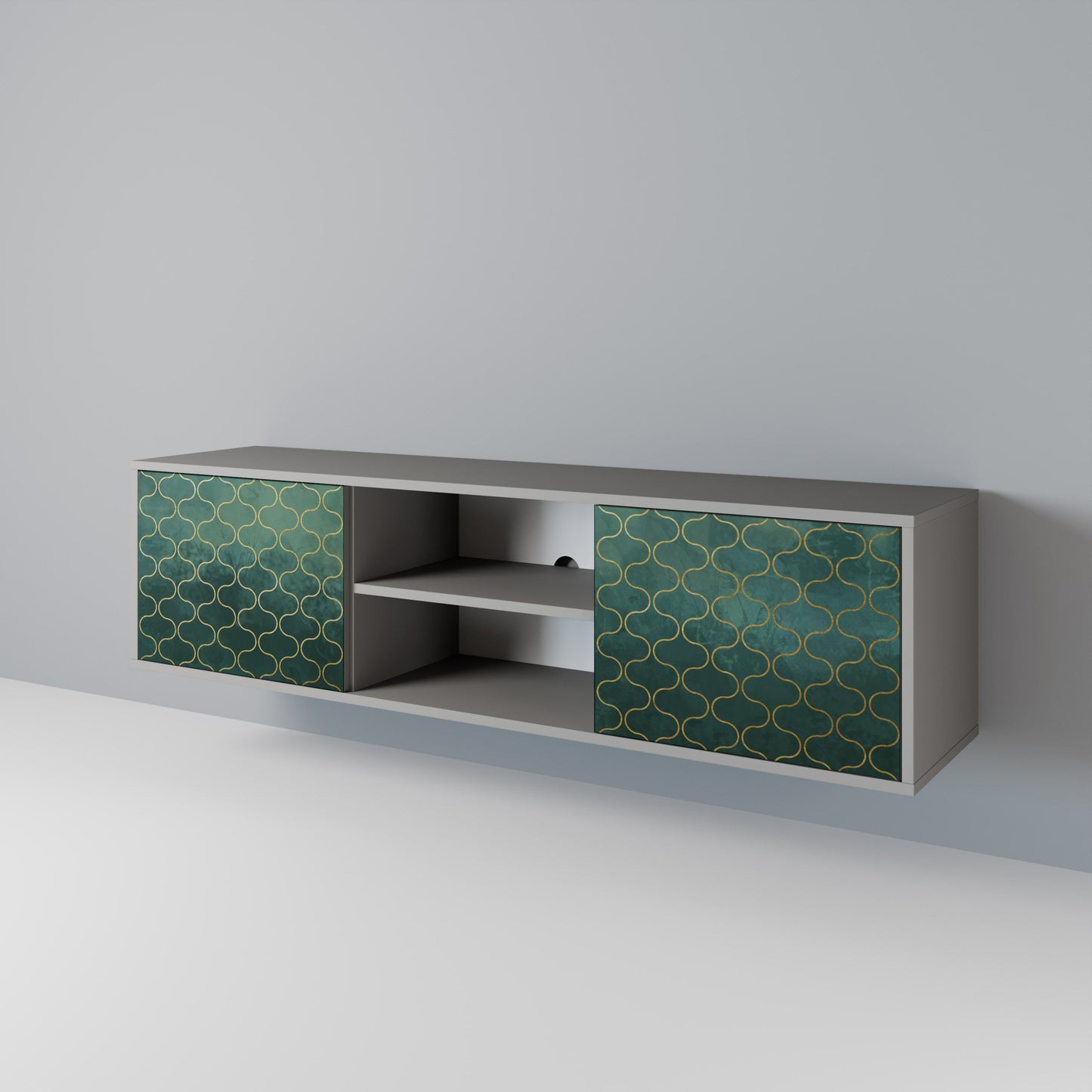 TESSELATED GREENERY 2-Door TV Stand in Grey Finish