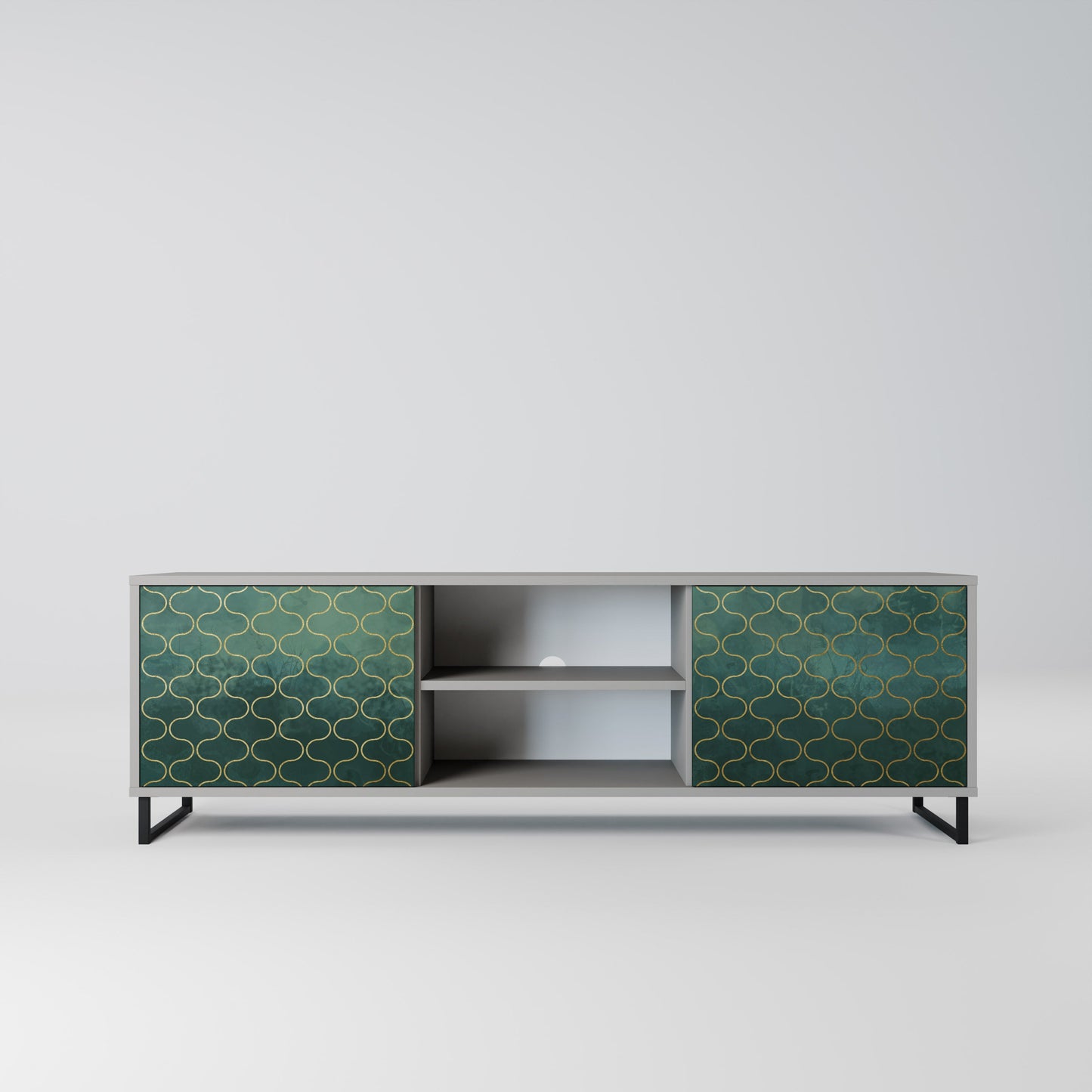 TESSELATED GREENERY 2-Door TV Stand in Grey Finish