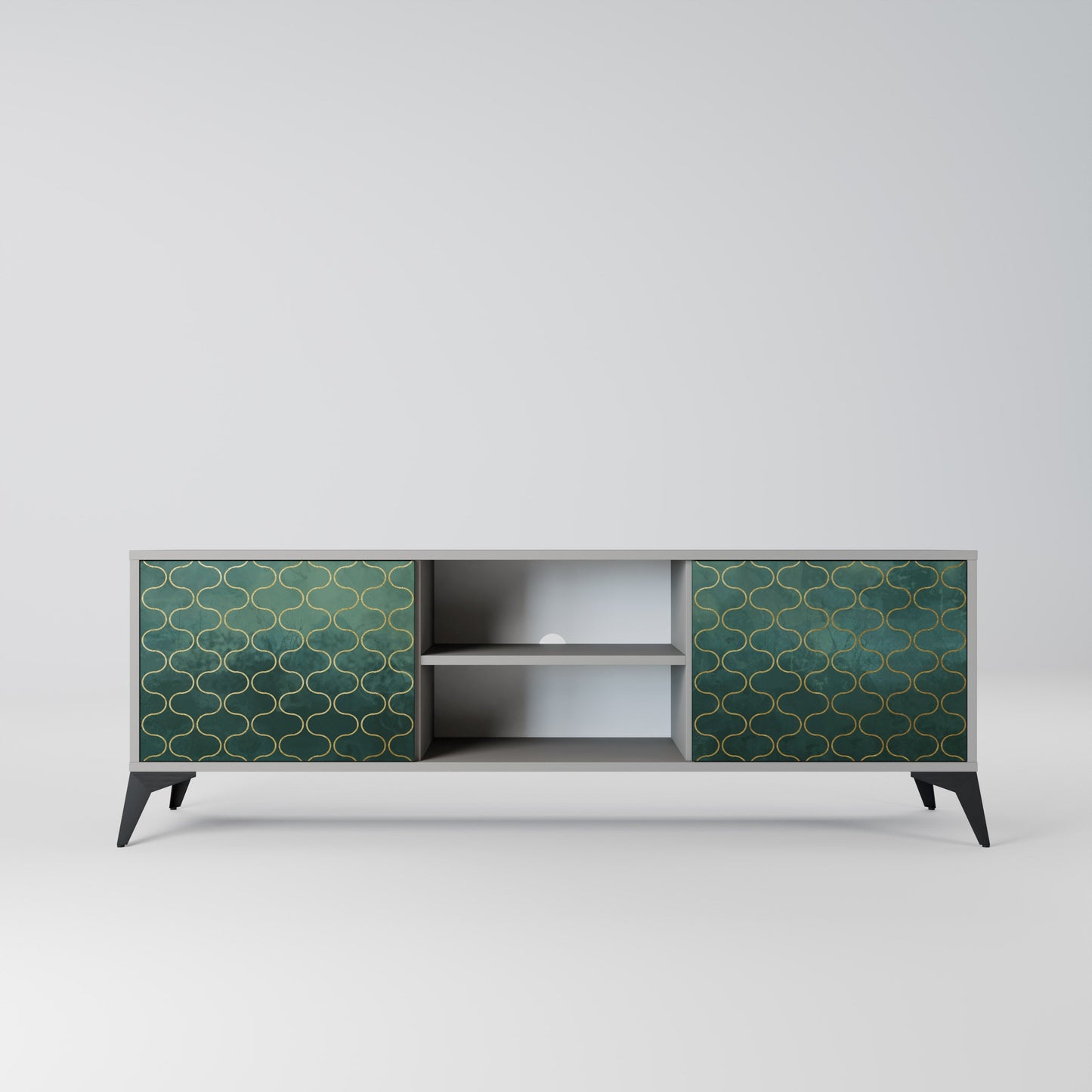 TESSELATED GREENERY 2-Door TV Stand in Grey Finish