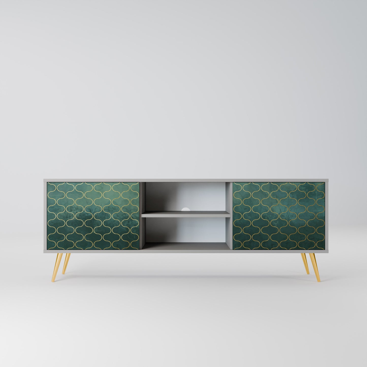 TESSELATED GREENERY 2-Door TV Stand in Grey Finish