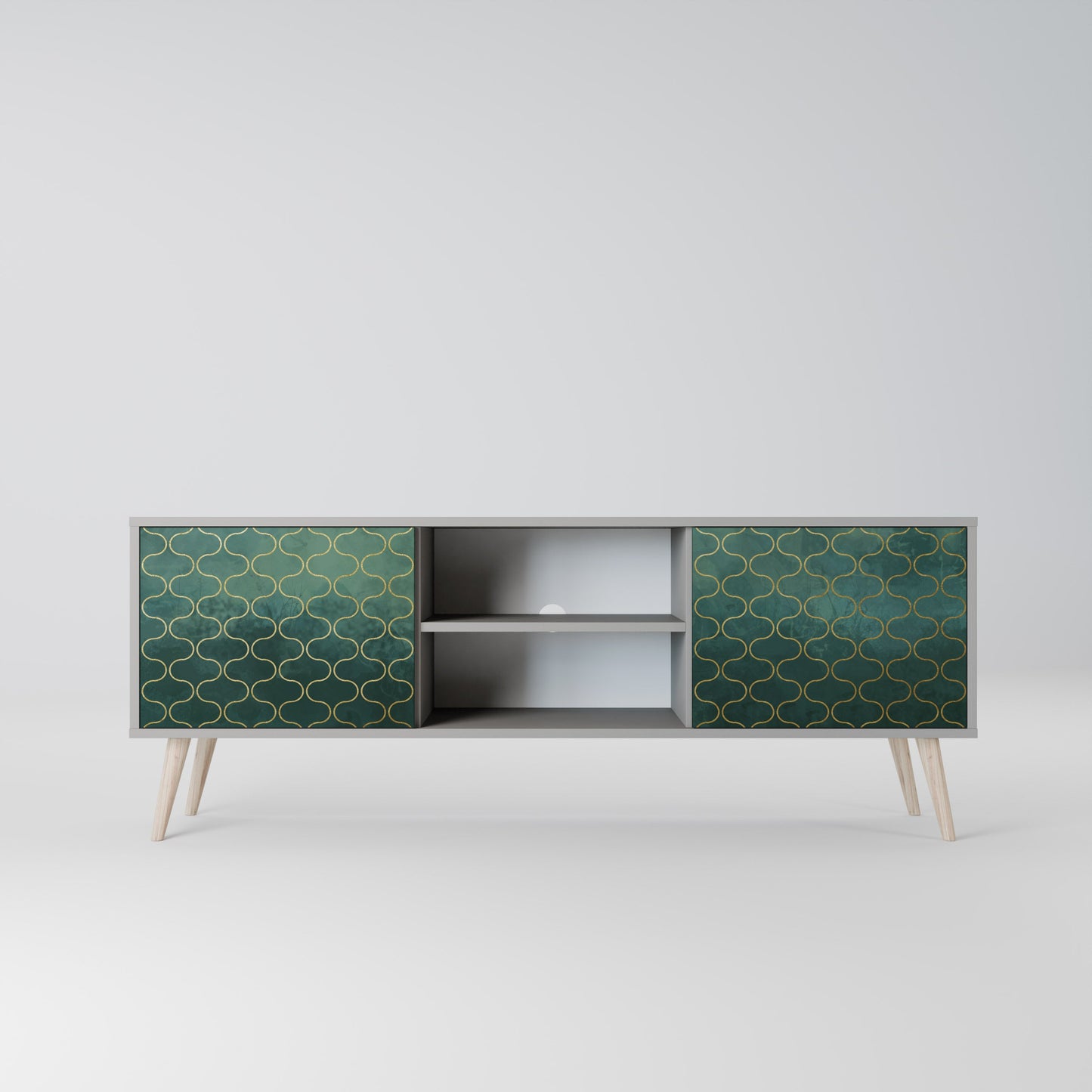TESSELATED GREENERY 2-Door TV Stand in Grey Finish